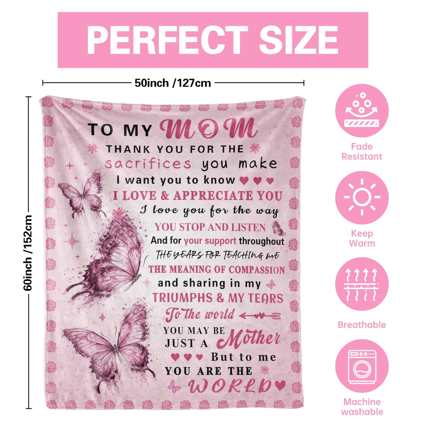Gifts for Mom, Mom Birthday Gifts, Moms Gift from Daughter Son, to My Mom's Blanket, Soft Flannel Blanket for Mom 60" x 50"
