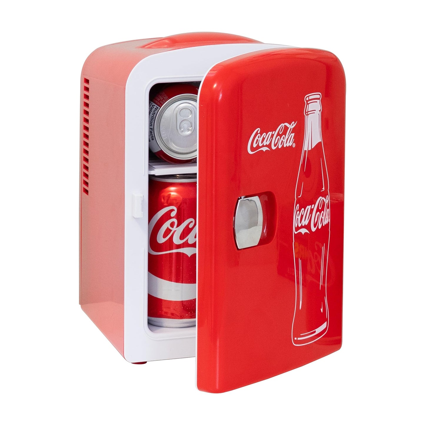 Coca Cola Mini Fridge for Bedroom Cosmatic Office 4L Small Refrigerator 6 Can Mini Dorm Fridge Portable Cooler 12V DC 110V AC Personal Travel Snacks Drinks Red