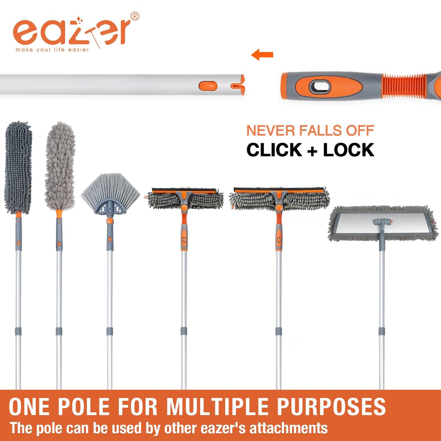 Eazer 89'' Squeegee Window Cleaner 2 in 1 Rotatable Window Cleaning Tool Kit with Extension Pole, Window Washing Equipment with Bendable Head for Indoor/Outdoor Window and Car Glass