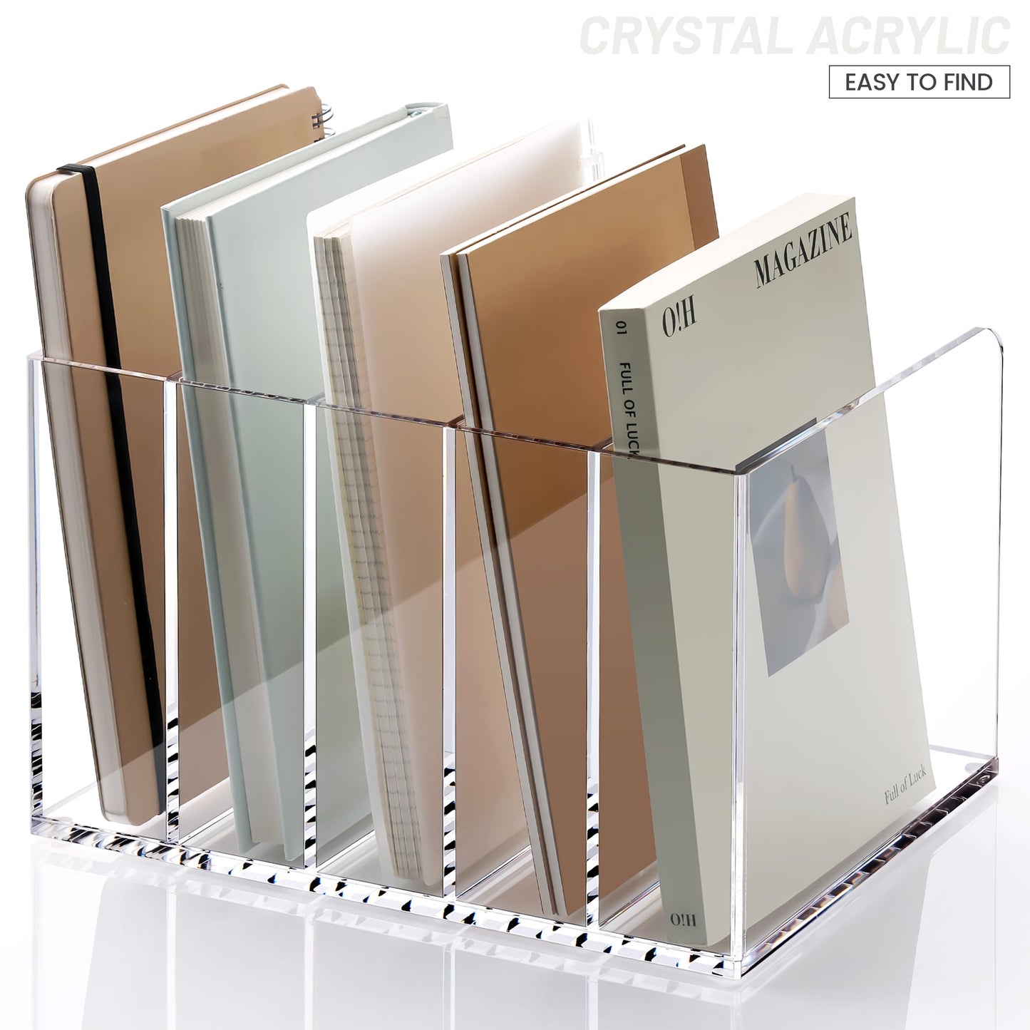 YUXUN Acrylic Magazine Holder,Clear Desk Organizer Vertical File Sorter Holder Stand for Notebook,Paper,Envelope,Magazine, Book Storage-Office/Home/Classroom Organization (5 Compartments,B5)