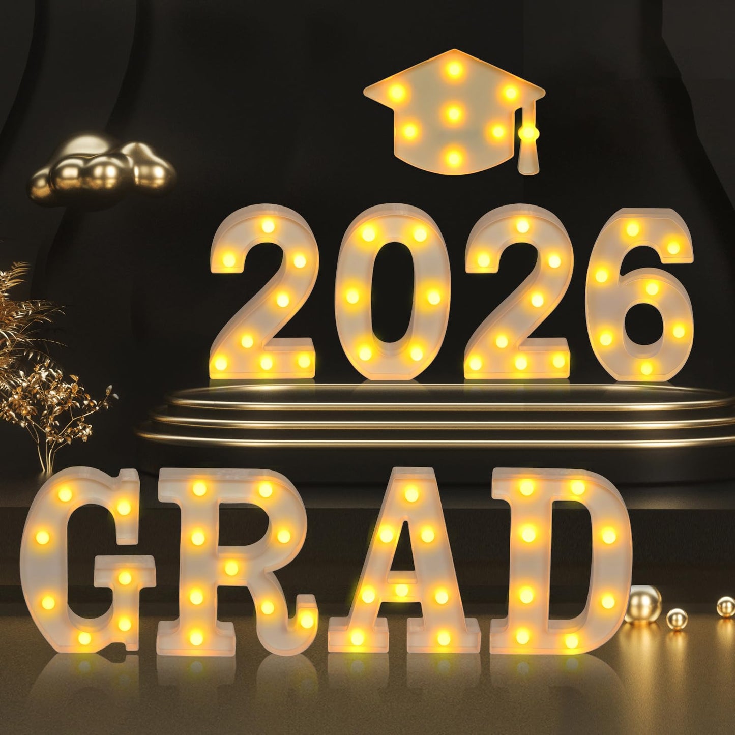 2026 Graduation Decorations, Grad Light Up Letters for 2026 Graduation Party Decorations, Grad 2026 and a Cap 2026, Kindergarten Preschool High School College Wall Table Decor Party Supplies