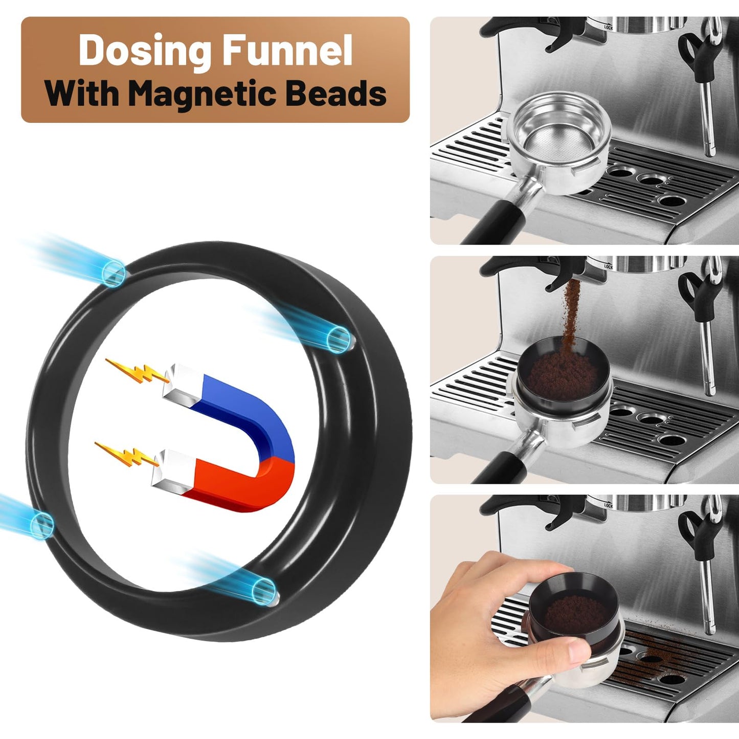 58mm Espresso Accessories Kit – Spring-Loaded Espresso Tamper, WDT Tool, Coffee Distributor, Magnetic Dosing Funnel, Puck Screen with Remover – Premium Stainless Steel & Aluminum Espresso Tools