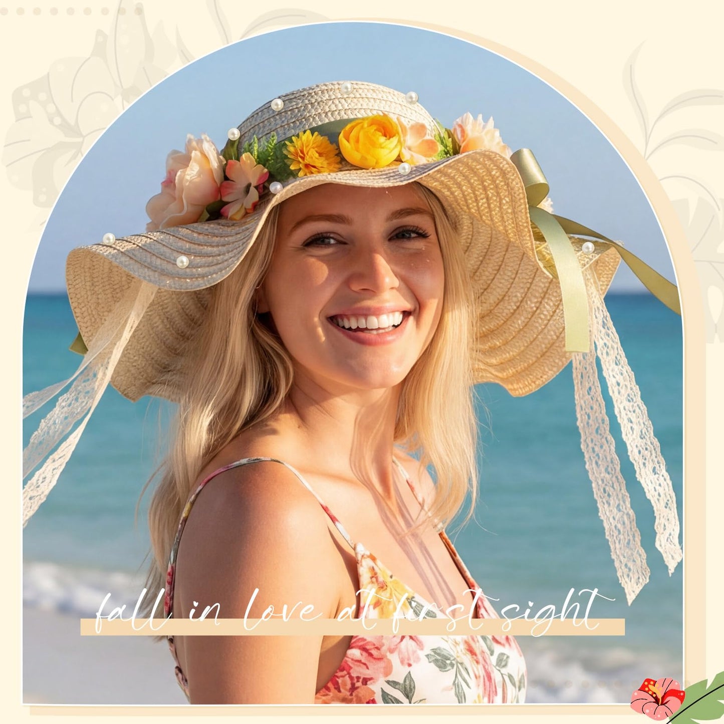 Funnysoft 6 Sets DIY Tea Party Straw Hats Kit DIY Straw Hat for Women Blank Sun Hats with Faux Flower Lace Ribbon for Adults Dress Up Party Camping Picnic Beach Trip Favor Crafts (Vivid Flower)