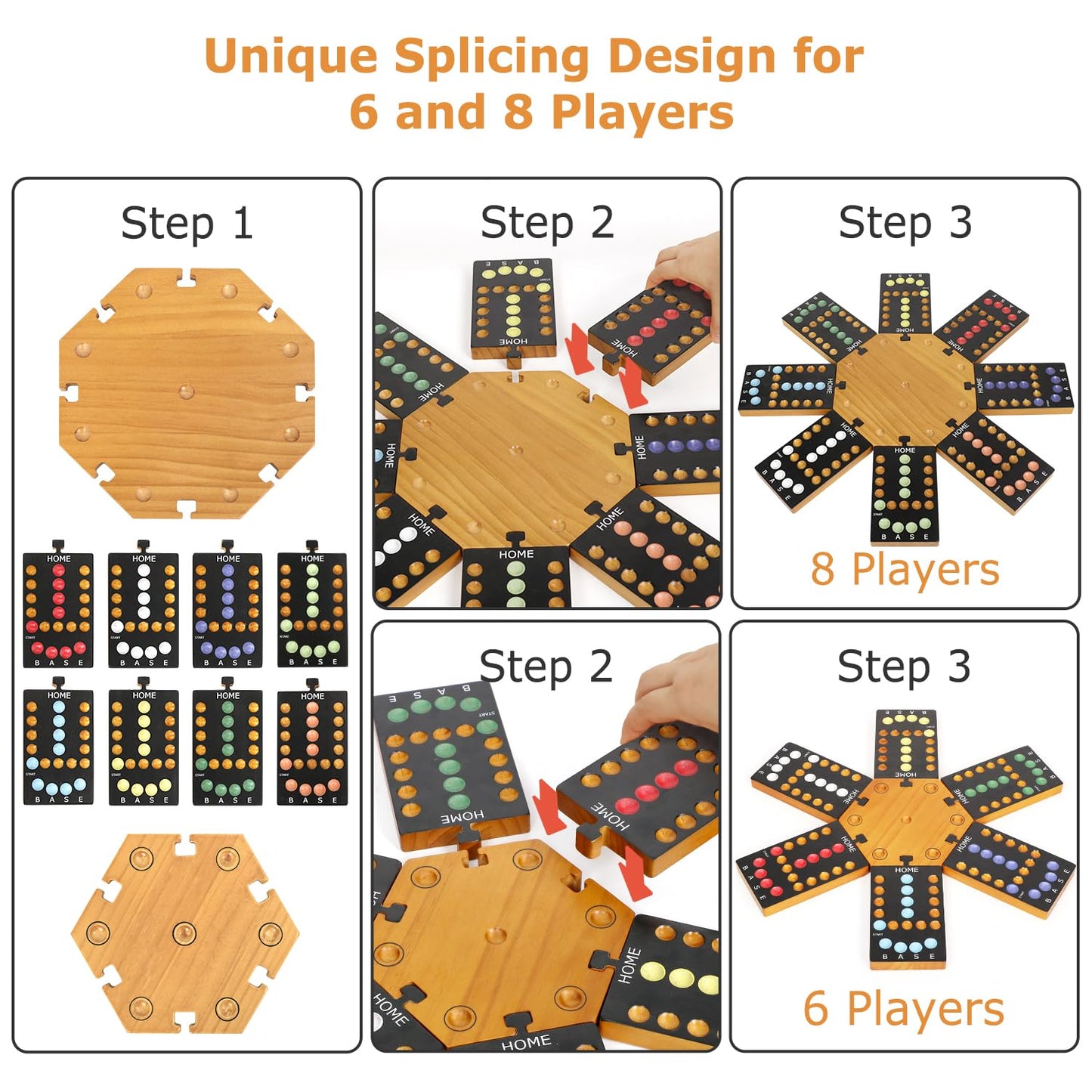 Marble Board Game,Wooden Board Game for 6-8 Players,Portable Design Marble Game with 32 Marbles 16 Dice, Family Game Night Gift for Kids & Adults