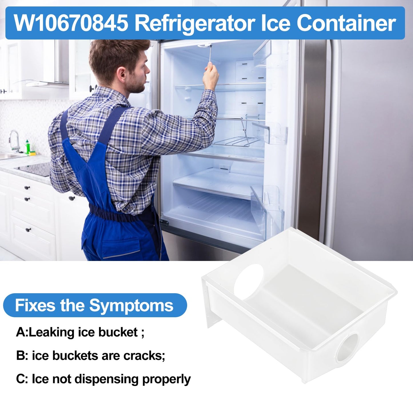 Upgraded W10670845 Refrigerator Ice Bucket Compatible with Whirlpool Ice Maker Replacement Parts WPW10670845 Removable Ice Bin for Kenmore Ice Maker Replacement WRS325FDAM04, WRS315SDHM08 Ice Bin