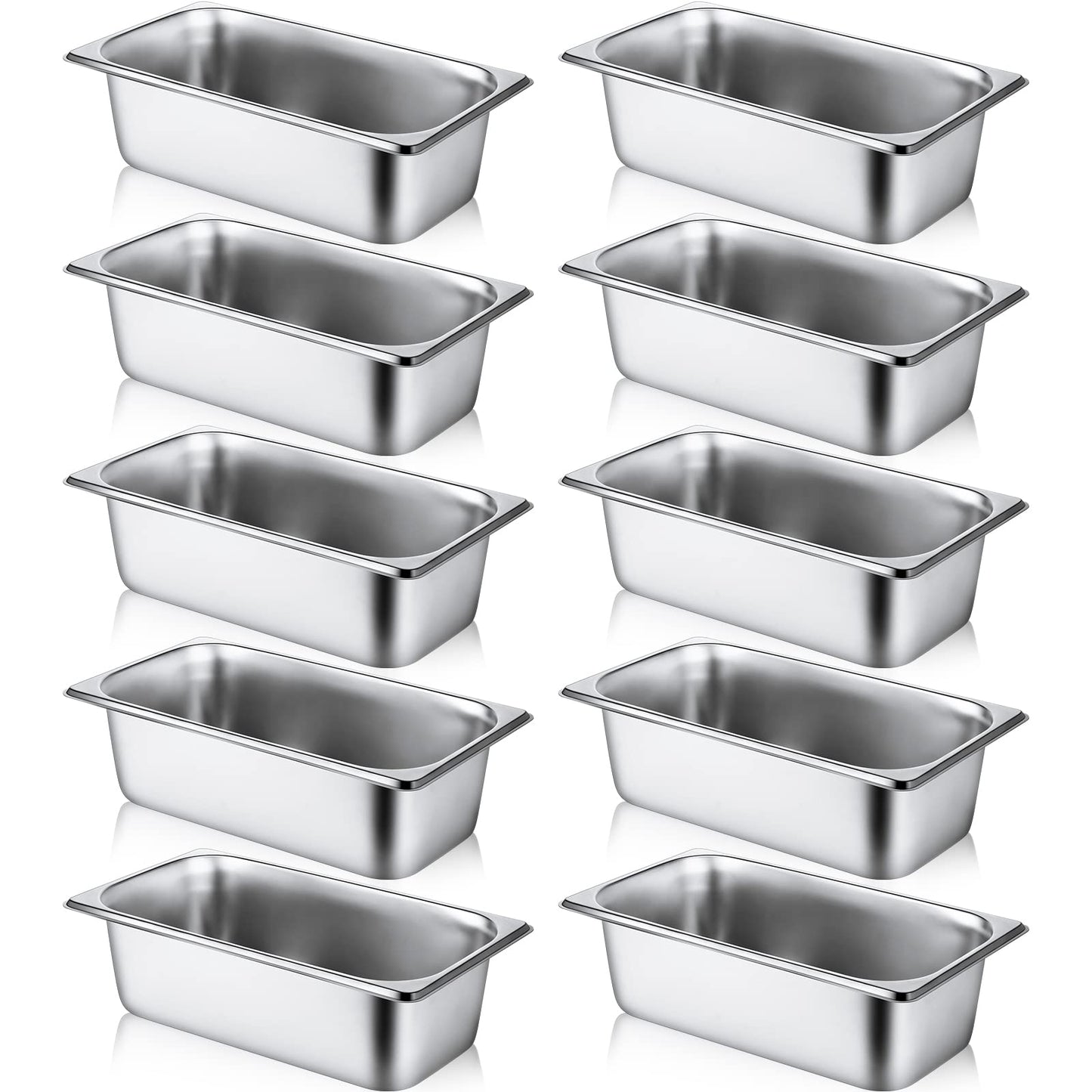 10 Pack Hotel Pans Stainless Steel Steam Table Pan 1/3 Size, 0.8 mm Thick Anti Jam Warming Pans for Food Warmer Restaurant Catering Supplies, 12.8 x 6.9 Inch(4 Inch Deep,Standard)