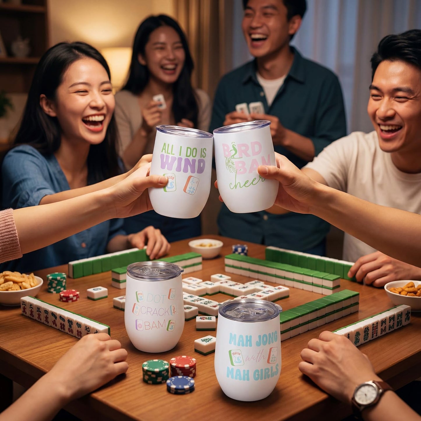 Patelai 4 Pcs Mahjong Tiles Accessories Tumbler, Mah Jong Gifts Stainless Steel Tumbler with Lid and Straw 12oz, Gifts for Mah Jong Players Lovers Travel Coffee Cup(12 oz,Cute Mahjong)