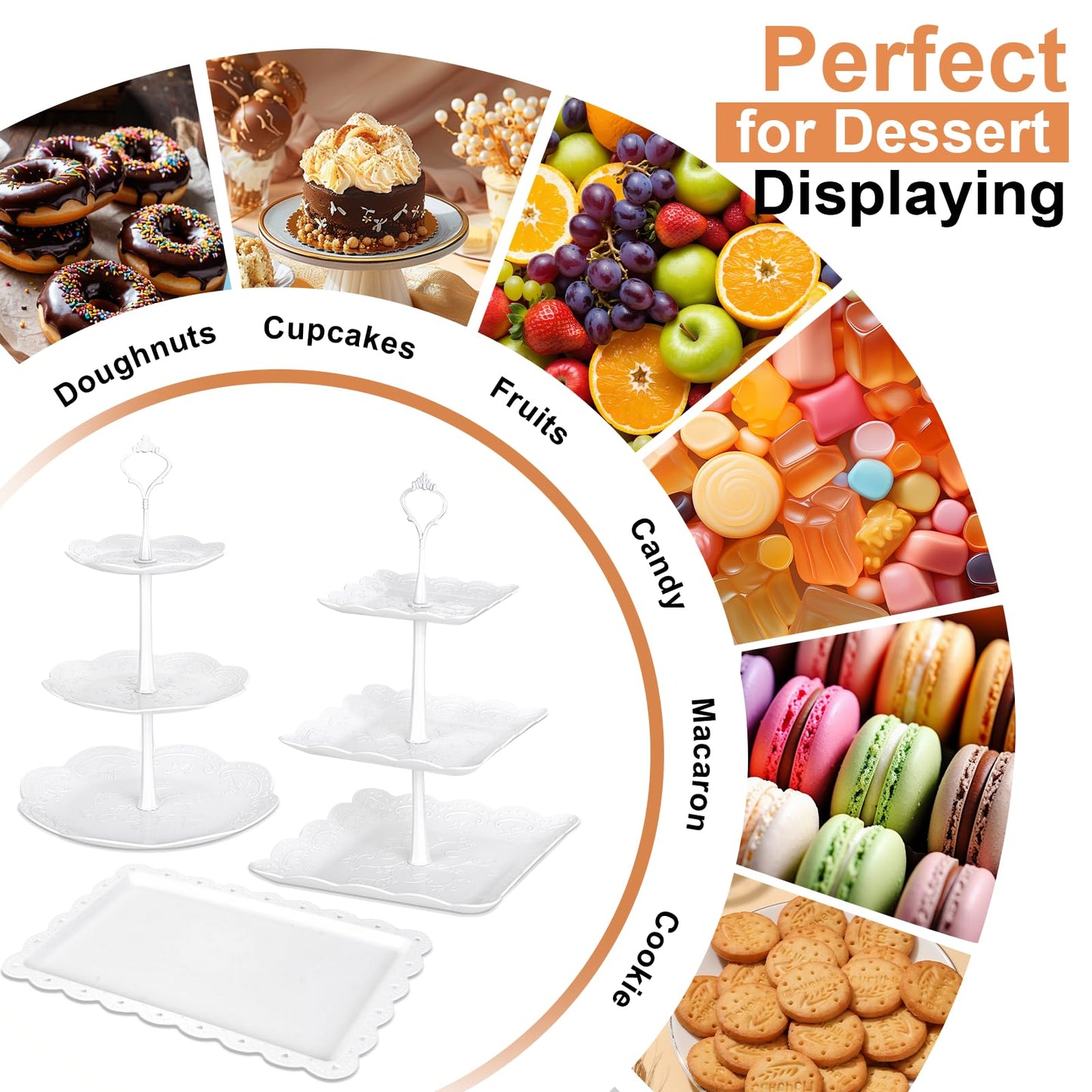 10 Pcs Cake Stand White Plastic Dessert Table Display Set 4 Pcs 3 Tired Cupcake Stand Cookie Tray Rack Serving Tray Cake Display Tower and 6 Pcs Dessert Trays for Wedding Baby Shower Tea Party
