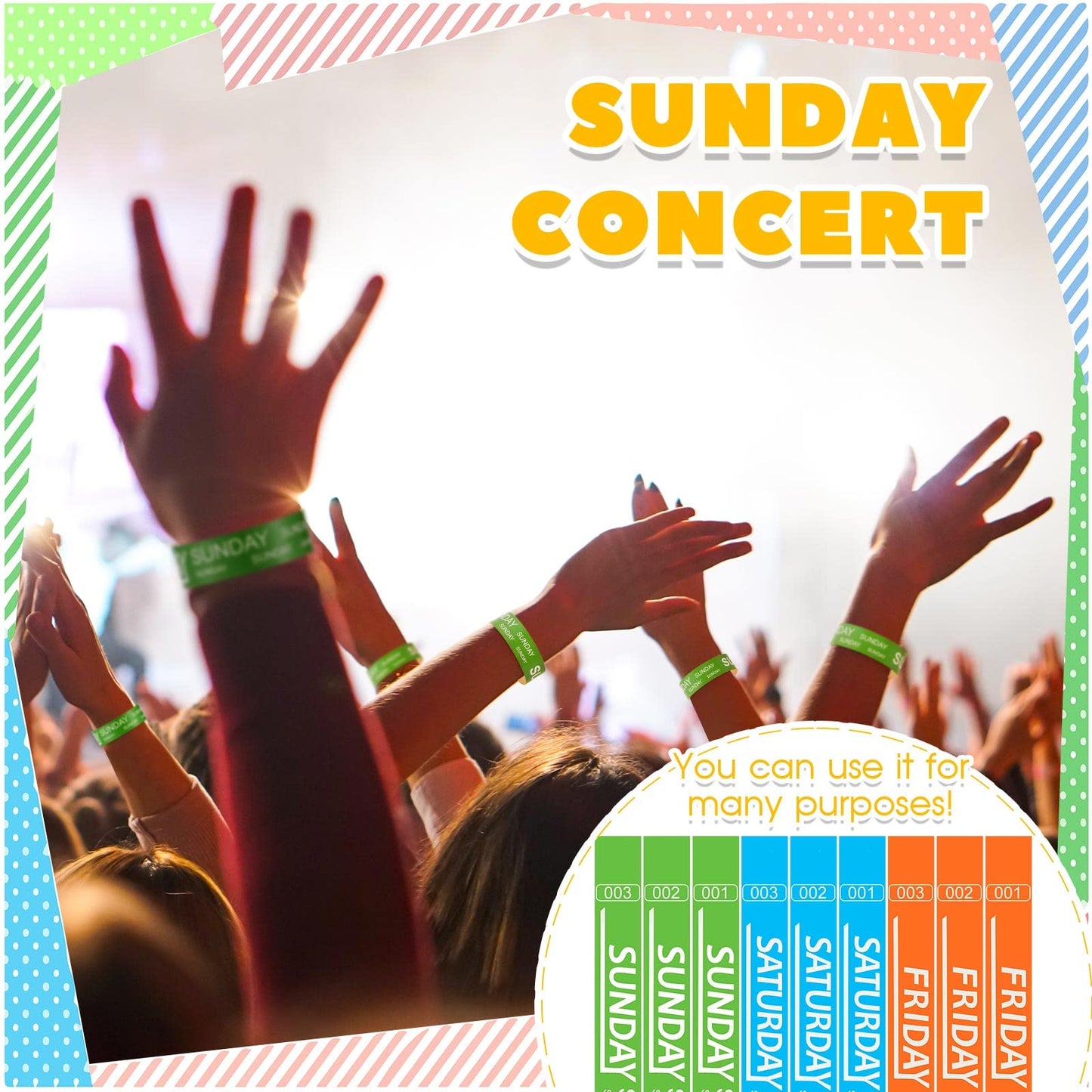 Henoyso 1800 Pcs Paper Wristbands Event Wristbands Numbered Waterproof Wrist Bands for Events Day of the Week Paper Bracelets for Adult, Friday, Saturday, Sunday(Orange, Blue, Green)