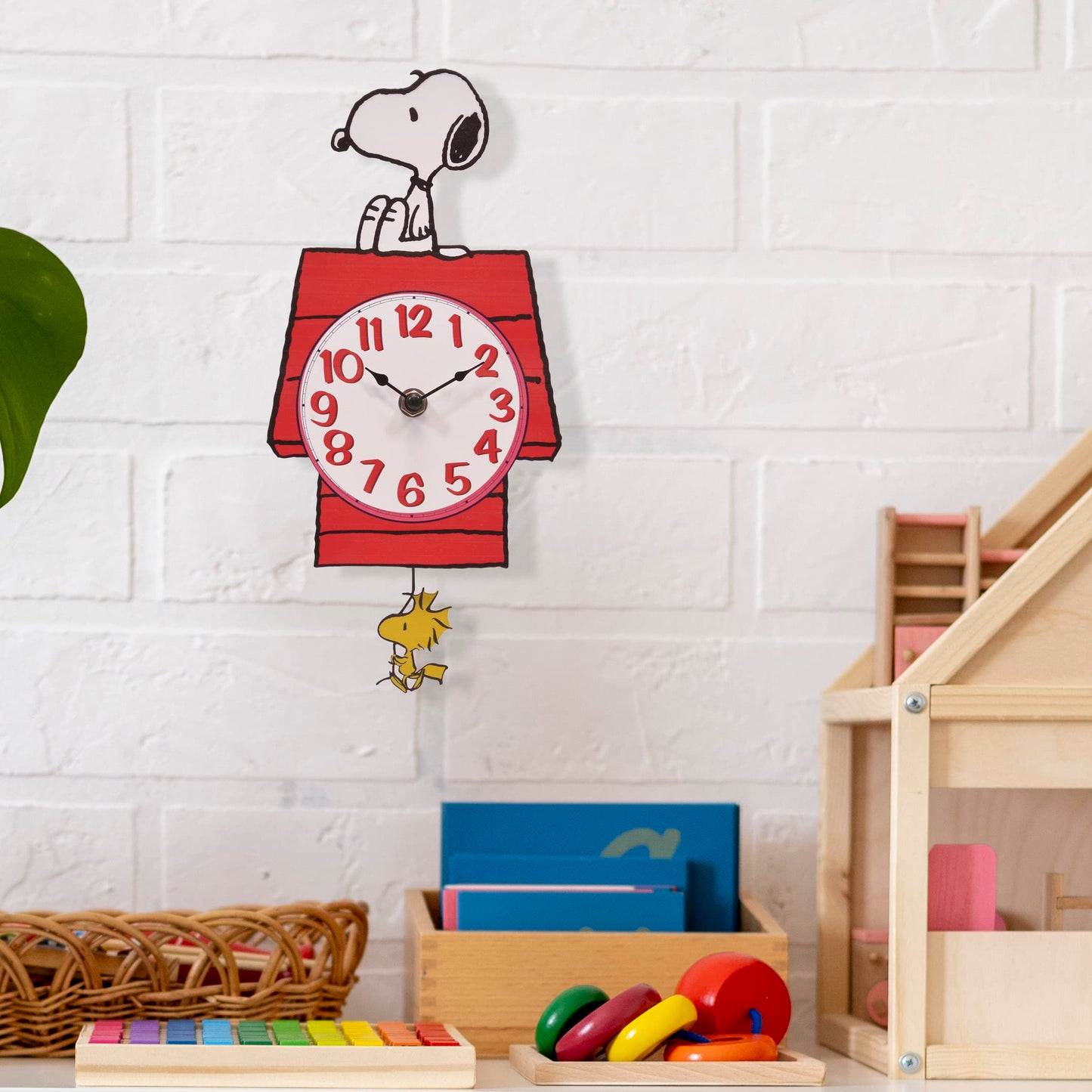 Mark Feldstein, Peanuts Snoopy's Dog House with Woodstock Pendulum Pal Wall Clock, 12 Inch
