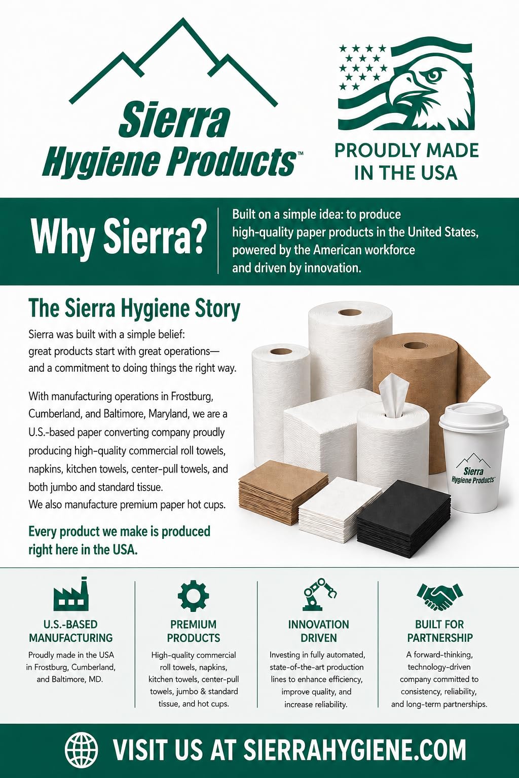 Sierra Hygiene 1-Ply Natural (Kraft) Roll Towels, 8” x 800’, Hardwound Universal Paper Towel Rolls for Commercial Restrooms, Restaurants, Schools & Offices, Case of 6 Rolls, Made in USA