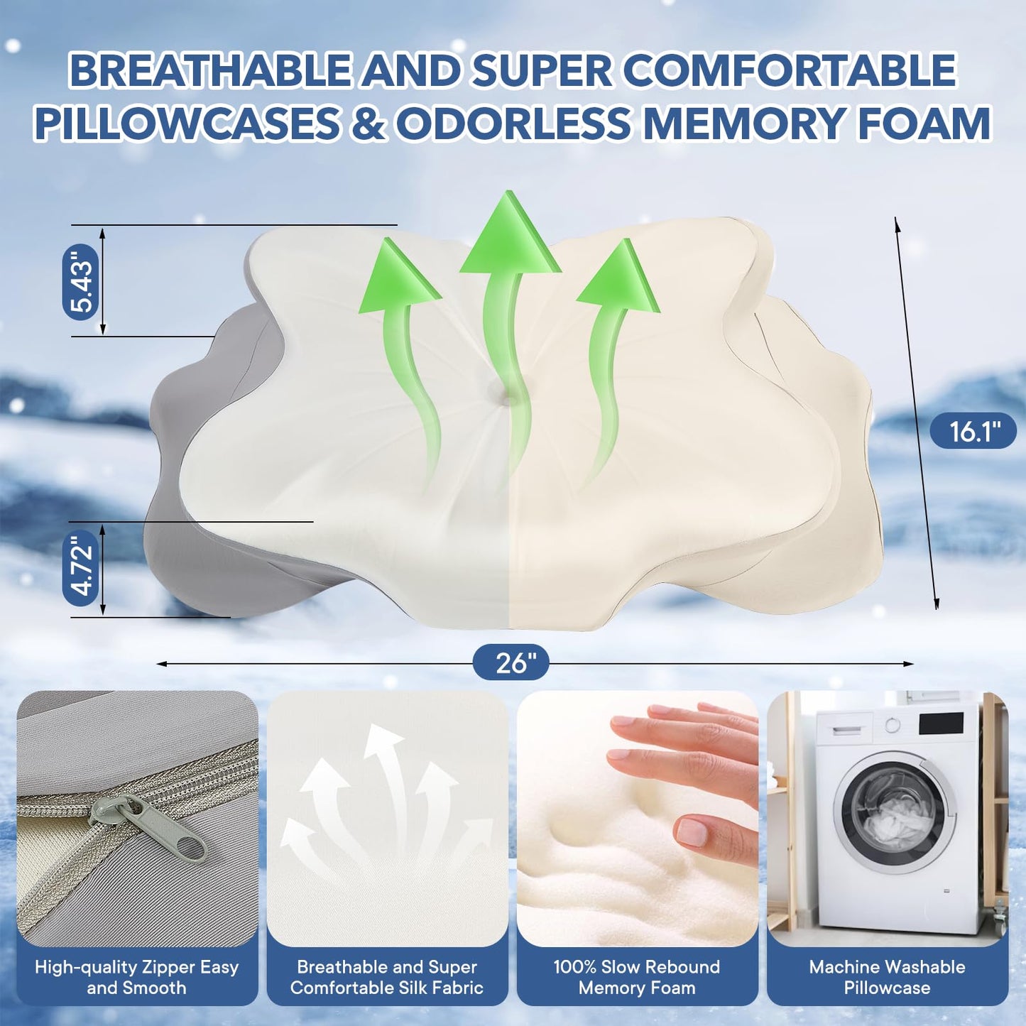 Cervical Pillow for Neck and Shoulder,Contour Memory Foam Pillow,Ergonomic Neck Support Pillow for Side Stomach Back Sleepers with Skin-Friendly Pillowcase (White)