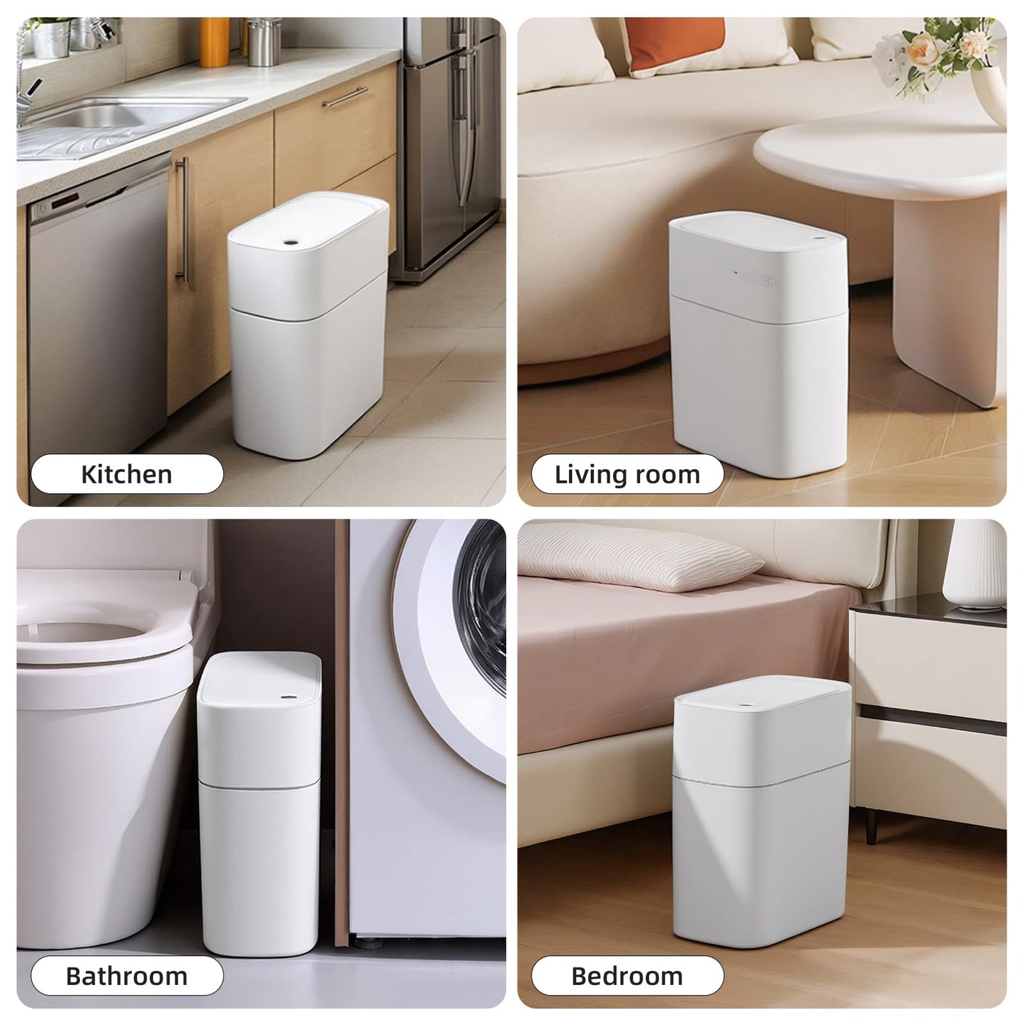 JUDRDO 3.5 Gallon Slim Automatic Trash Can for Bathroom,Touchless Diaper Trash Can with Trash Bag Auto-adsorption Technology,Motion Sensor Diaper Garbage Bins for Bedroom Office Kitchen Toilet
