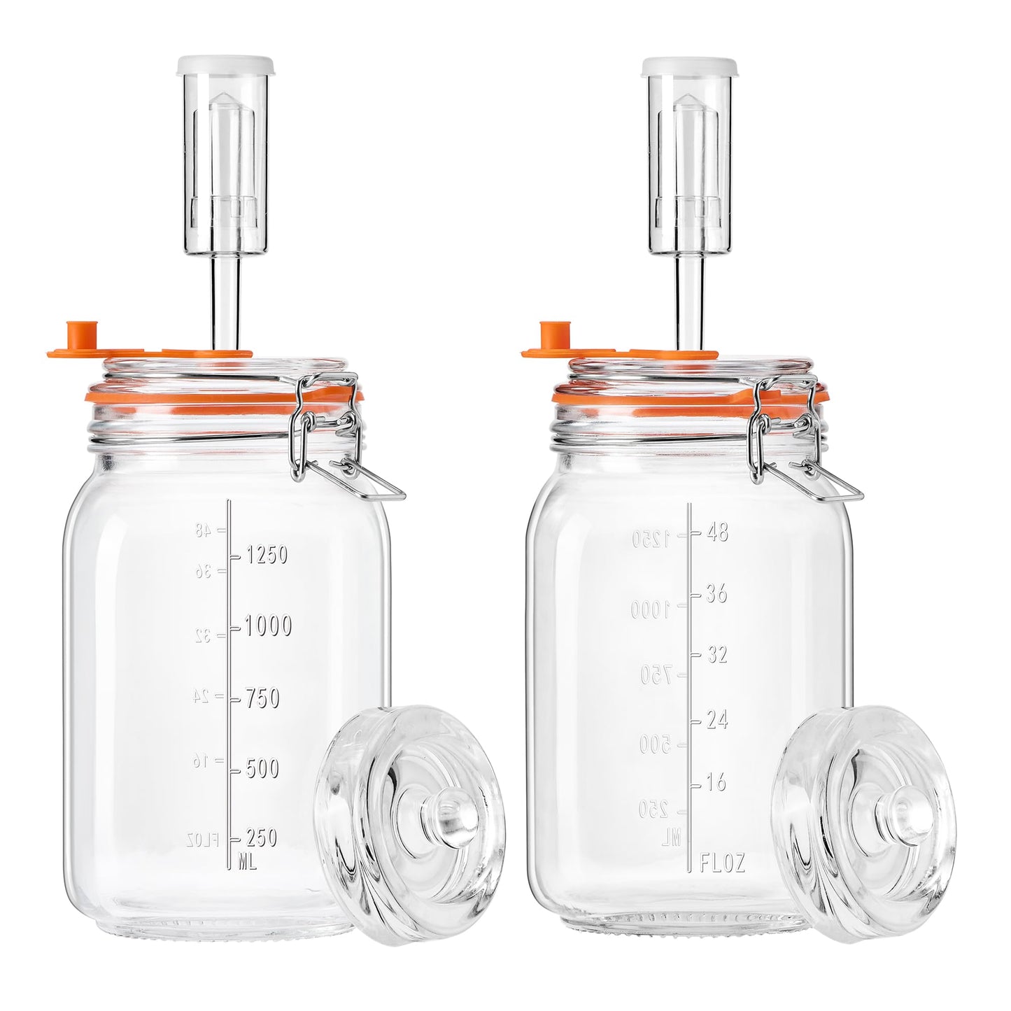 JILLMO Wide Mouth Glass Fermentation Jar with Airlock & Glass Weight, 1.5L Fermenting Jar for Sauerkraut, Kimchi, Pickles & More,Pack of 2