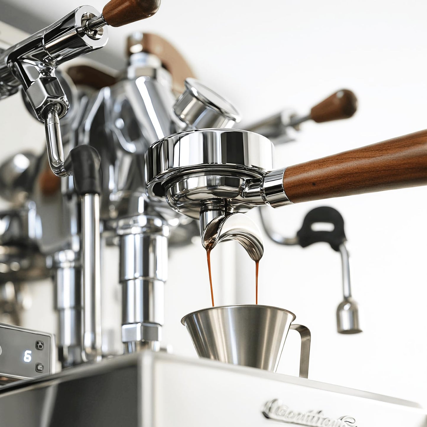 KUCHZUBE 58mm Portafilter Double Spout Fits E61, Flair 58, ECM, Rancilio Silvia Machines | 2 Ears 58mm Portafilter with Filter Basket and Wooden Handle