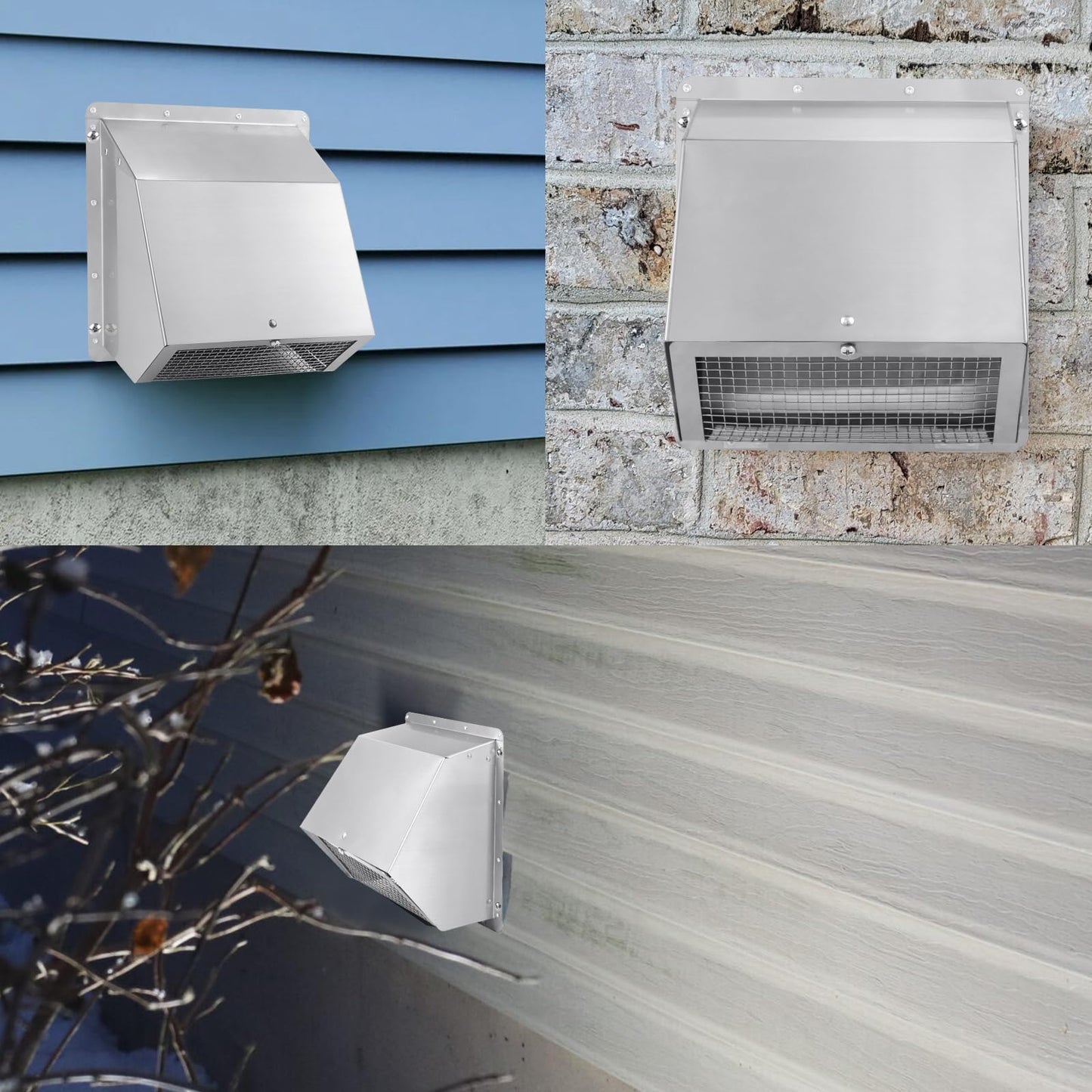 4 Inch Dryer Vent Cover Outside Hooded Wall Vent with Screen and Damper,4" Exterior Wall Vent Dryer Air Vent,Exhaust Wall Mount Cover Cap for Dryer Ventilation&Outdoor Air Exhaust, Stainless Steel