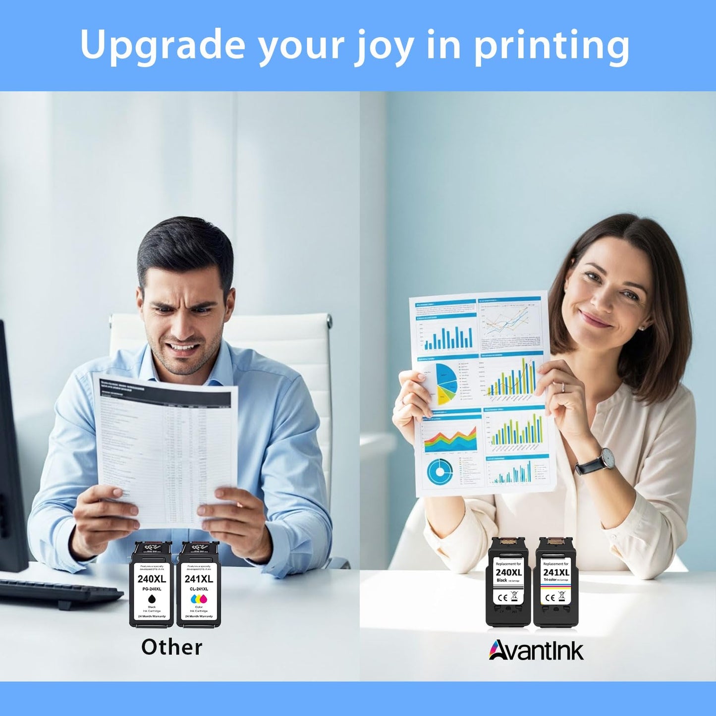 Compatible for Canon 240XL 241XL Combo Pack PG-240XL/CL-241XL for Cannon 240 and 241 Ink Cartridges Used for Pixma MG3600 MG3620 TS5120 MG3520 MX472 TS5100 MG3220 MG2120 Printer (1 Black,1 Color)