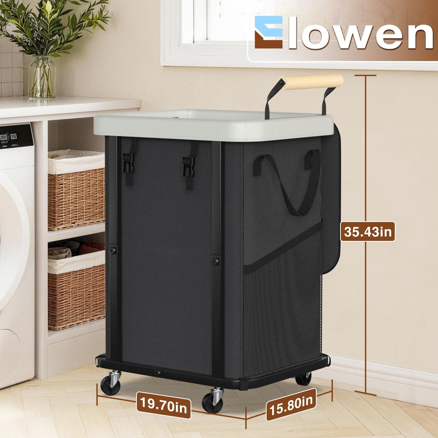 40 Gal (150L) Laundry Hamper with Lid,Leather Patchwork Laundry Baskets with Wheels and Handle,Dirty Clothes Hamper,Laundry Basket Organizer for Bedroom Aesthetic,Laundry Room,Dorm - Black Gray