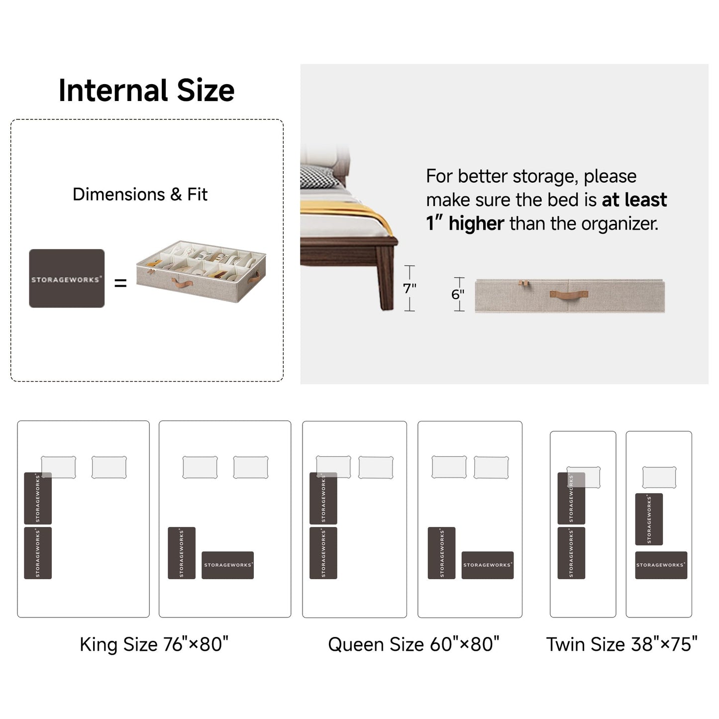 StorageWorks Shoe Organizer for Closet, Fits up to 24 Pairs, 2-Pack Ultra-thick Fabric Under Bed Shoe Storage Containers with Bottom Support and Adjustable Dividers, Taupe