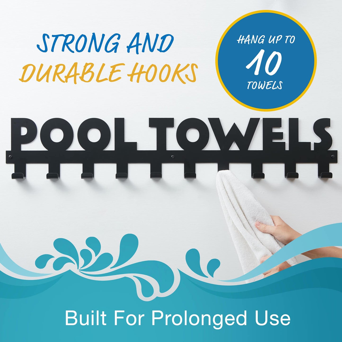 Star Splash Pool Towel Rack – Outdoor Towel Rack Holder & Swimming Pool Accessories, Pool Towel Hanger, Towel Drying Rack Pool Decor, Rust Proof Pool Signs and Decor Outdoor & Inside with 10 Hooks