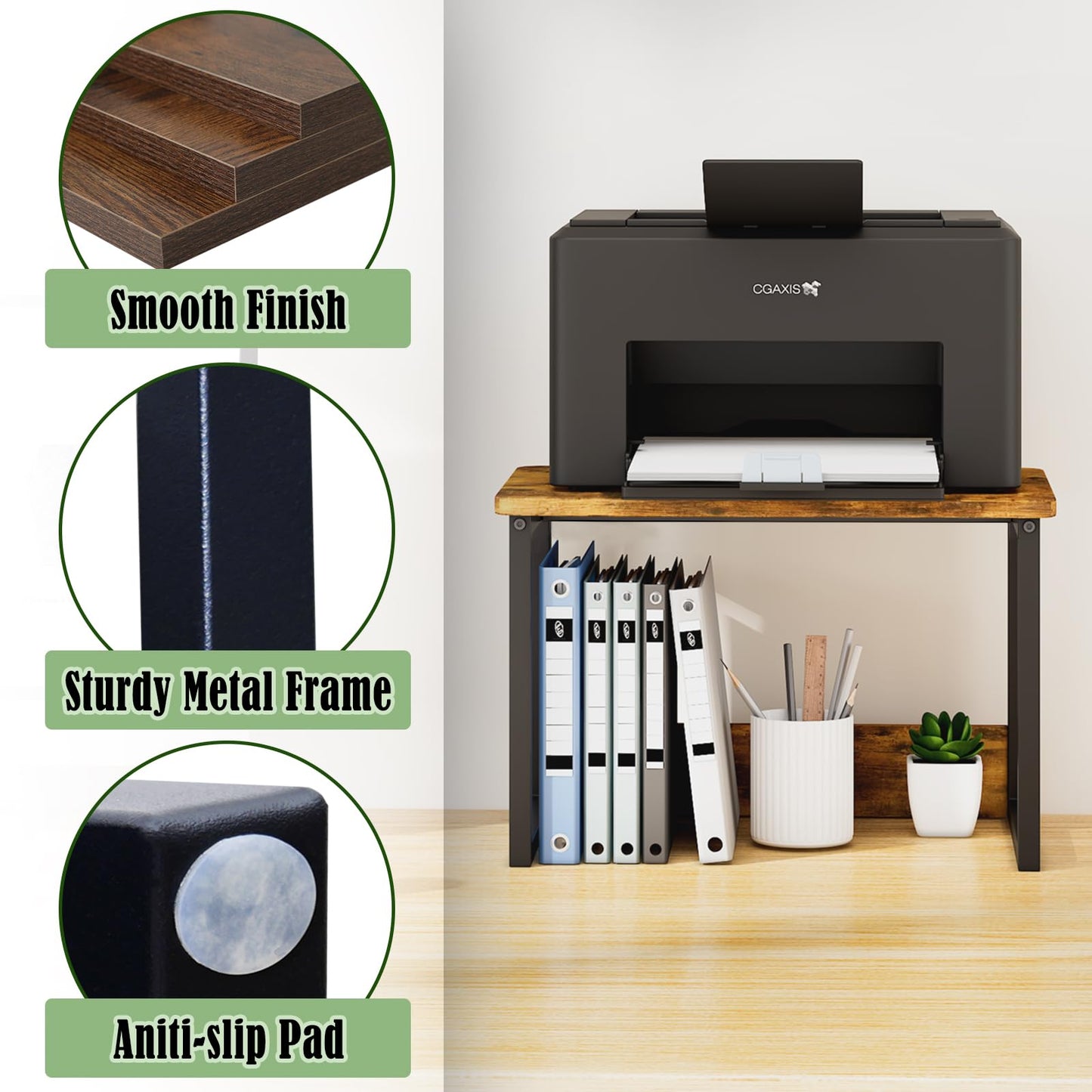 MARTY Desktop Printer Stand 2 Pack Printer Stand with Storage for Desk, Shelf Organzier for Home/Office Printer Riser Under Desk Small Table for Fax Machine Scanner(Rustic Brown)