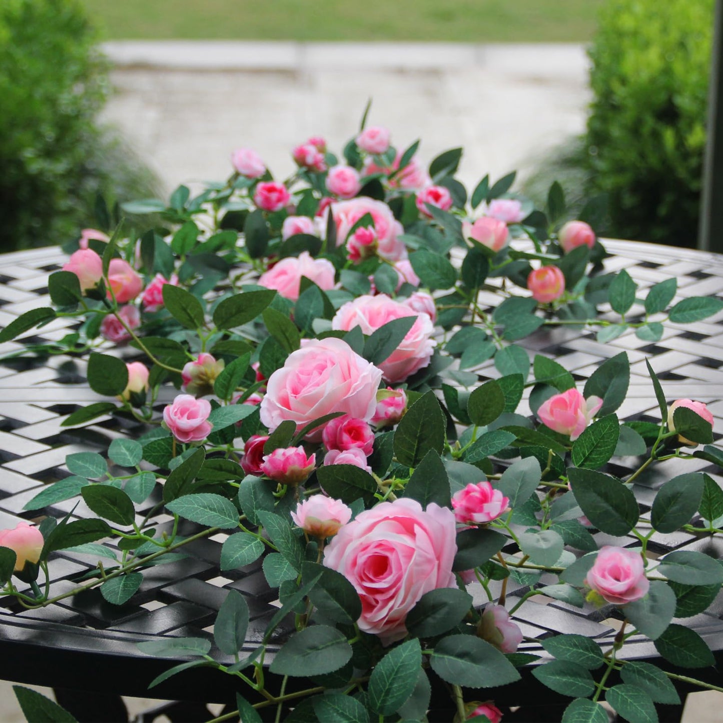 2 PCS 12FT Bendable Flower Garland, Artificial Rose Vine Hanging Floral Garland Decoration for Weding Home Room Wall Decor (Pink)