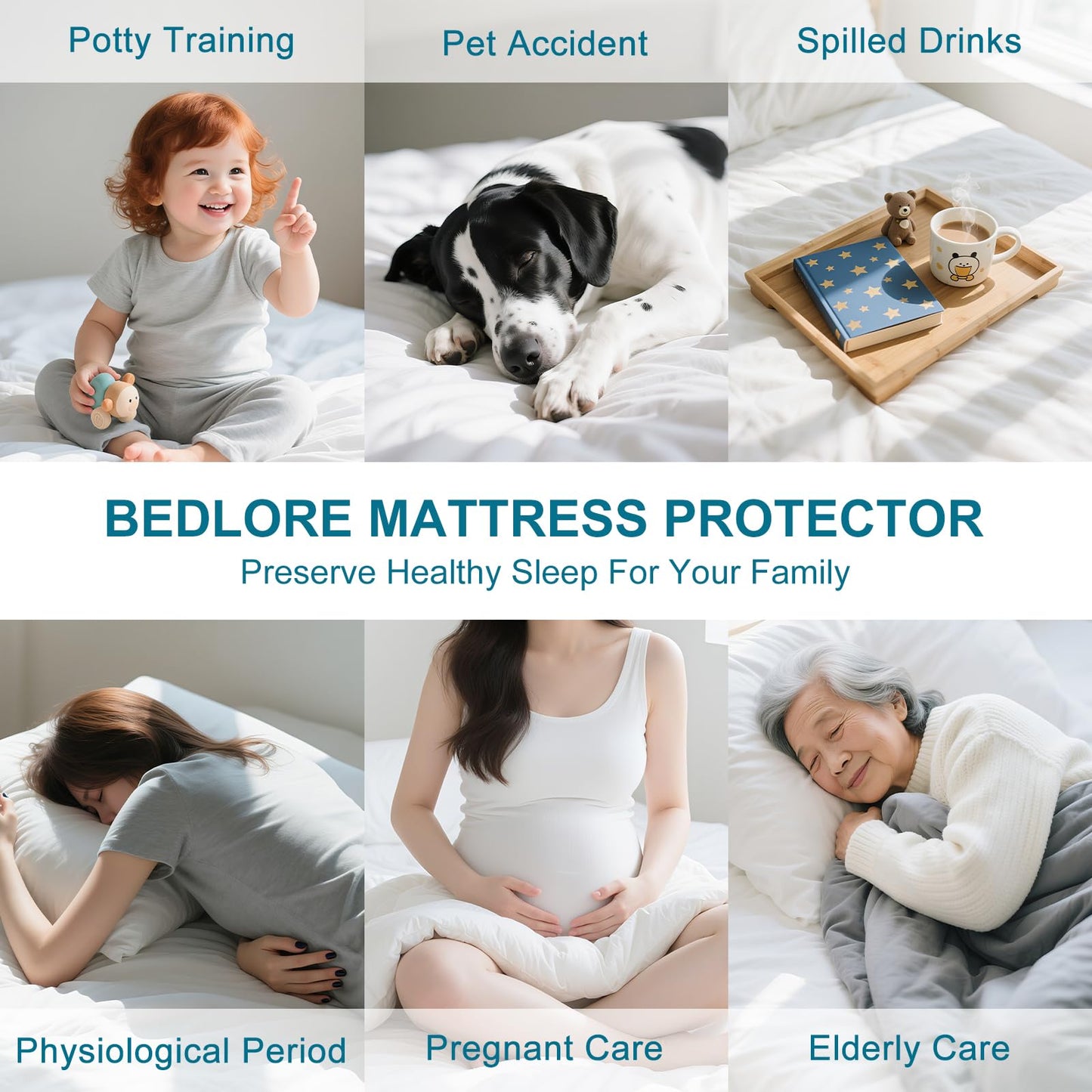 GOPOONY Waterproof Mattress Protector Queen Size - Breathable, Noiseless, Ultra-Soft Bed Cover, Mattress Pad Cover with Deep Stretchable Pockets 8"-21" (White)