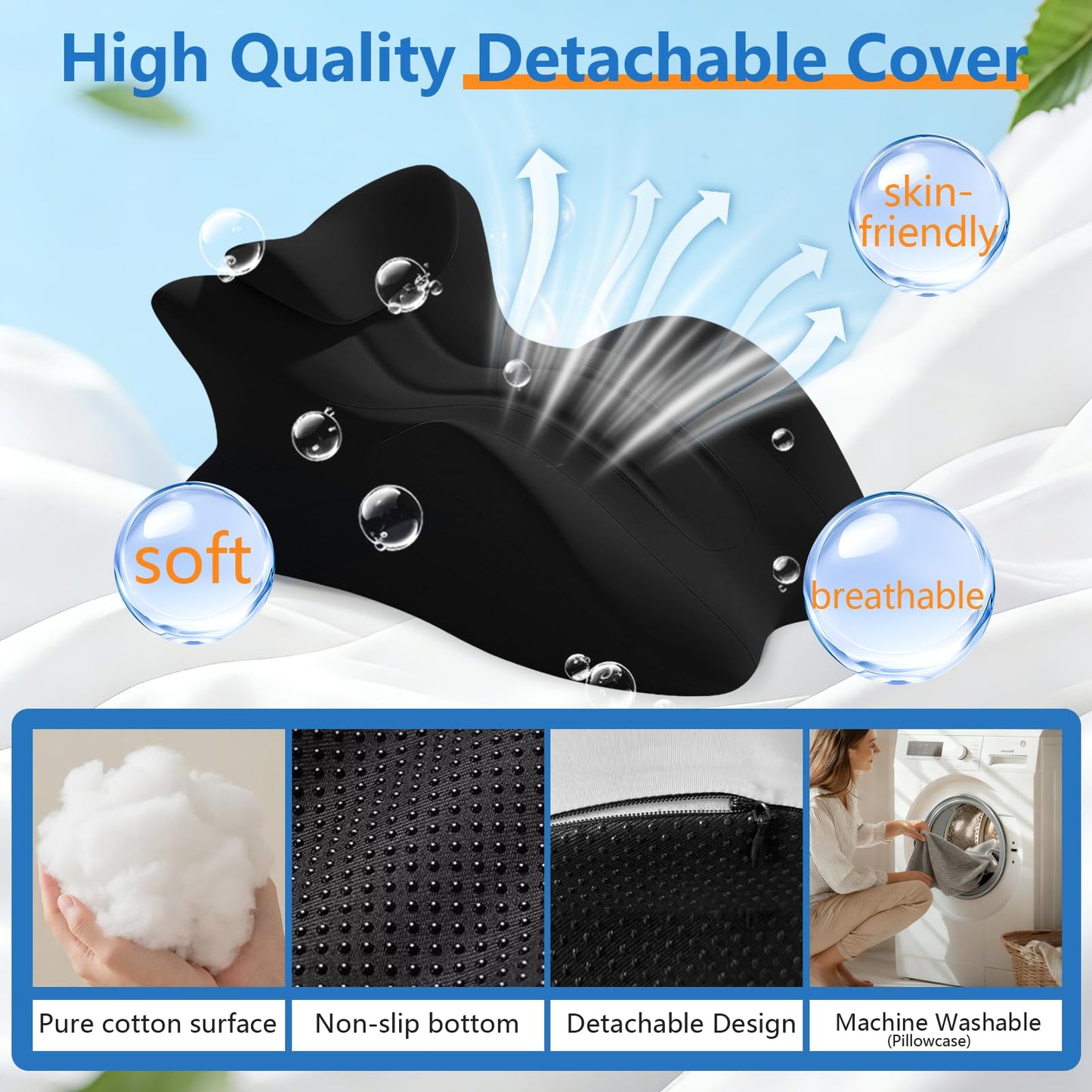 KUYOVORA Memory Foam Wedge Pillow, Ergonomic Contoured Intimacy Couples Pillow, 27° Angled Neck Support Pillow Back Support Cushion, Multi-Functional Bed Position Pillow with Removable Cover Black
