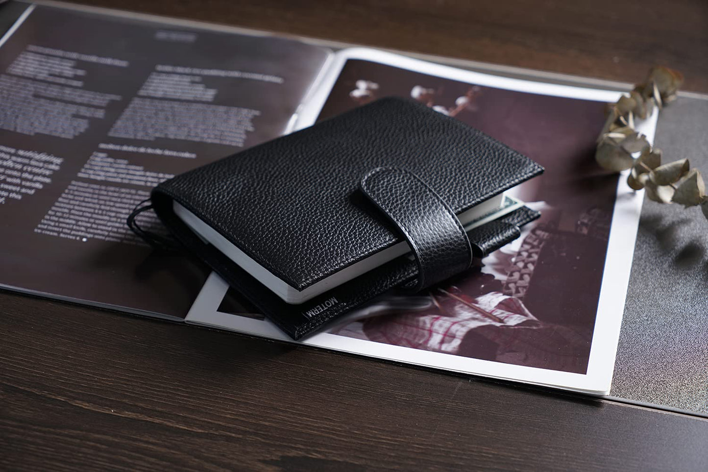 Moterm Leather Cover for A6 Notebooks - Fits Hobonichi Original, Stalogy and Midori MD Planners, with Pen Loop, Card Slots and Back Pocket (Pebbled-Black, A6+)