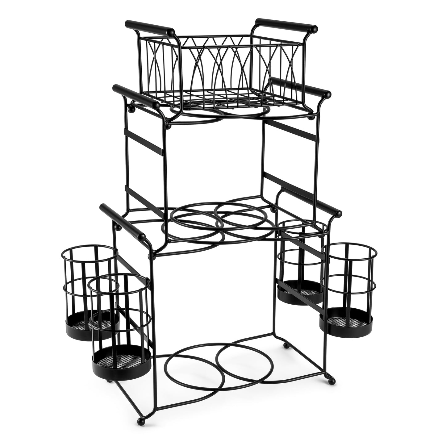 Sorbus® Buffet Caddy — 7-Piece Stackable Set Includes Plate, Napkin, and Silverware Holder, 3-Tier Detachable Tabletop Organizer — Ideal for Kitchen, Dining, Entertaining, Parties,Thanksgiving (Black)