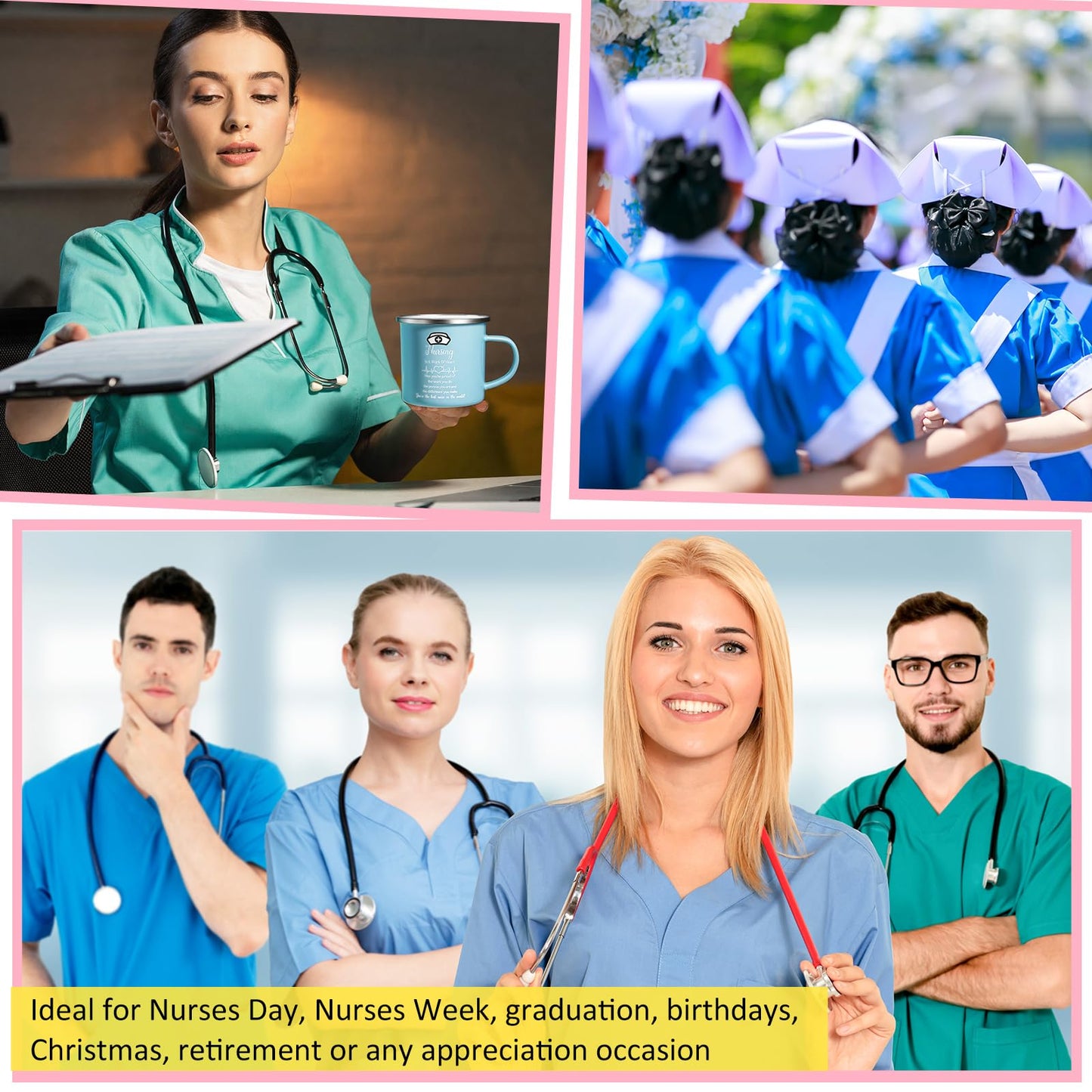SiliFine 24 Pcs Nurse Appreciation Gifts 2026 Nurse Appreciation Cup Bulk 12 oz Enamel Nursing Coffee Mugs with Handle for Nurse's Day Women Doctor Assistant Graduation Rn Thank You Week Gift