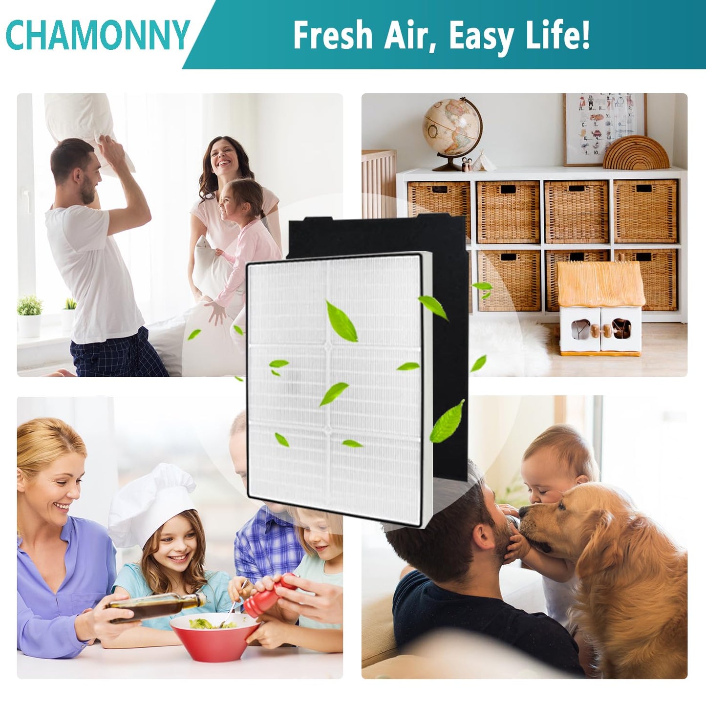 CHAMONNY AP510 & AP450 Filter Replacement, Compatible with Whirlpool Whispure 1183054K 8171434K AP450 AP510 AP300 AP350 WP500 WP1000 Air Purifier (1 HEPA Filter +4 Pre-filter)