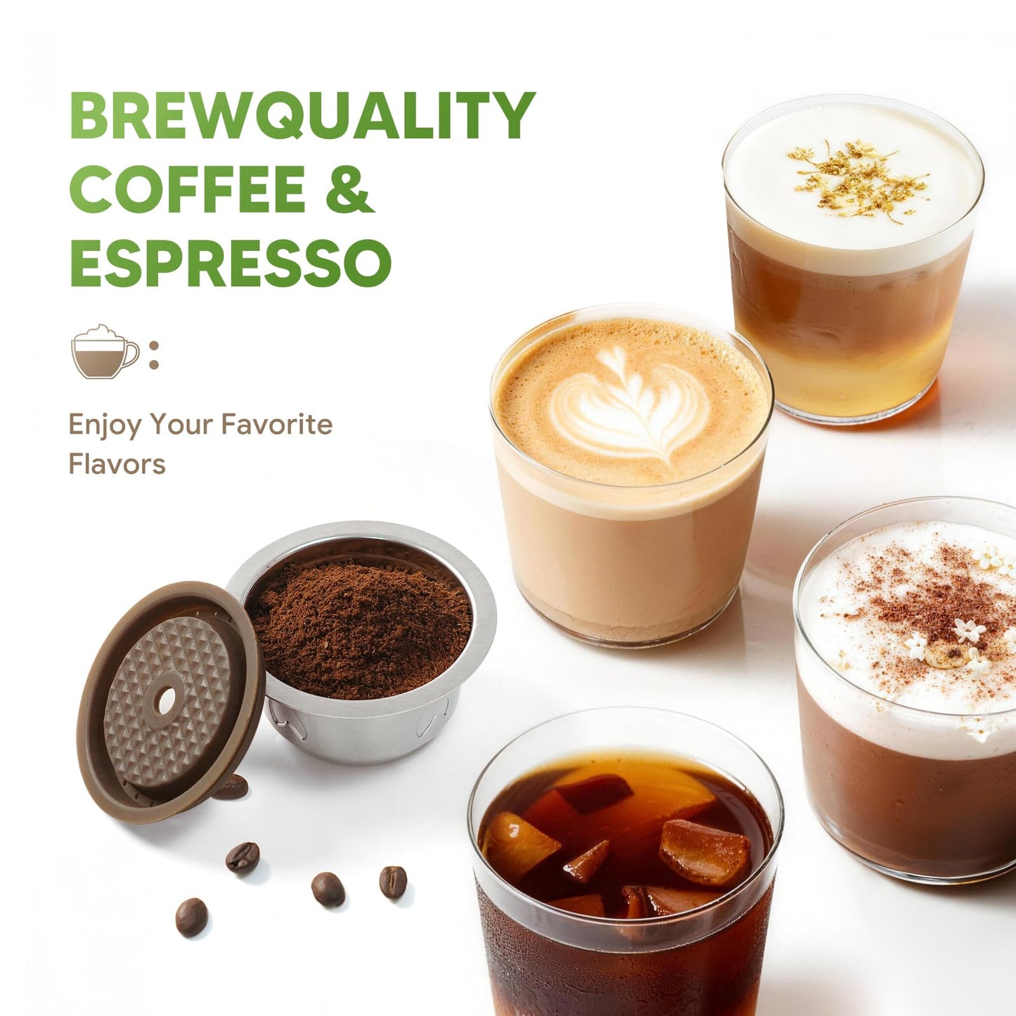 2pcs Reusable Pods for Nespresso Vertuo Machine, Stainless Steel 7.7oz Refillable Coffee Capsule Set with 2 Silicone Lid,1 Spoon,1 Brush,Coffee Accessories for Nespresso Vertuo Machine (2 Lids+2 Pods)