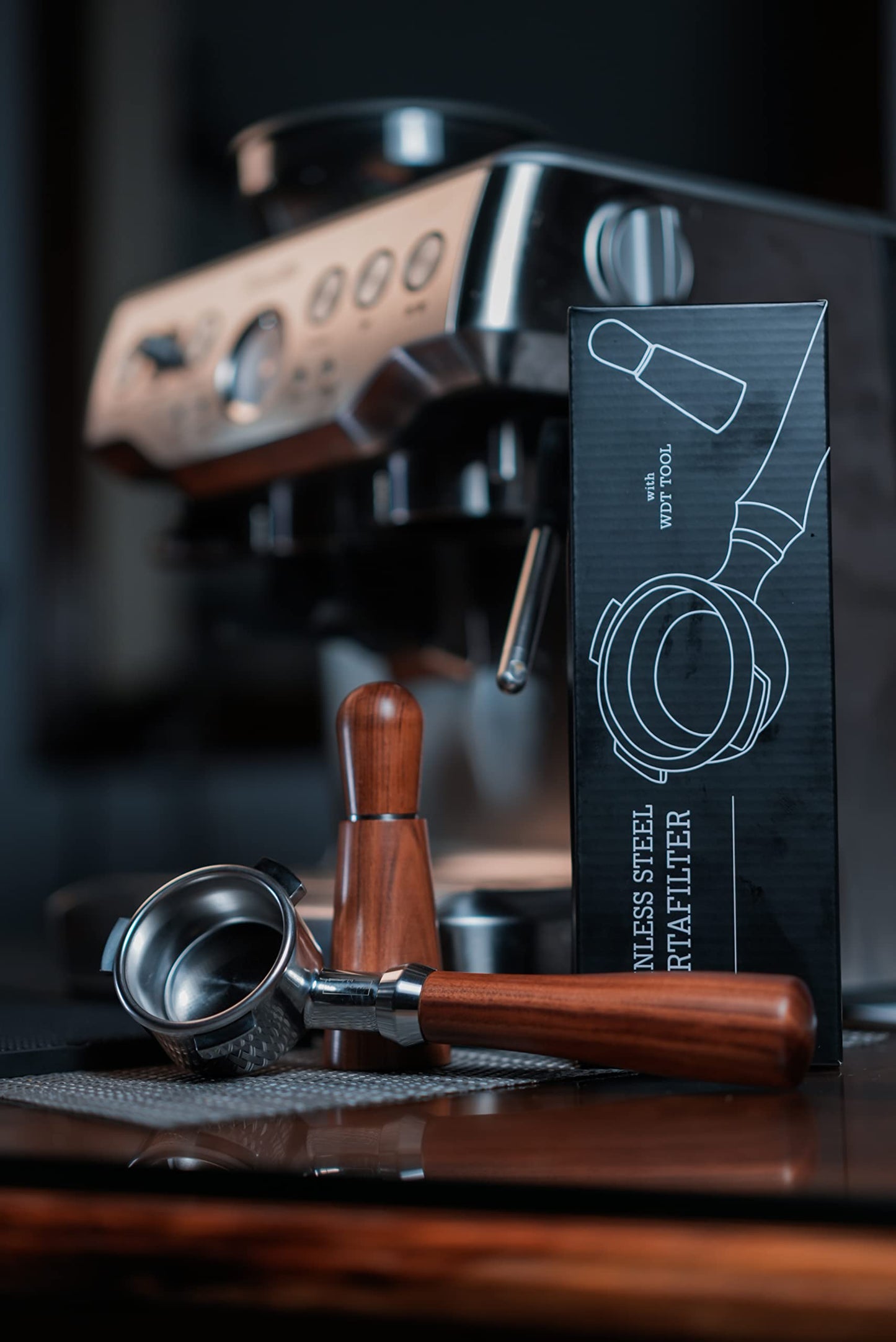 Pawa Bottomless Portafilter 54mm - Includes Filter Basket | Compatible with Breville Barista Express and 54mm Breville Machines (54mm Portafilter + WDT tool)