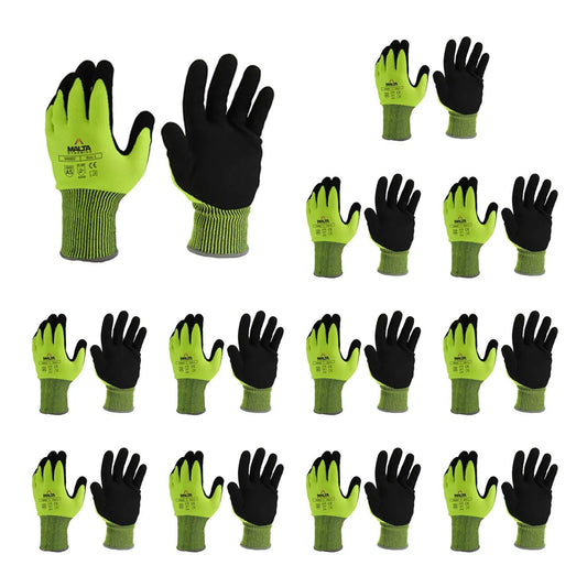 Malta Dynamics Safety Protective Work Gloves, Cut Level 5, OSHA/ANSI Compliant (Large, 12 Pair)
