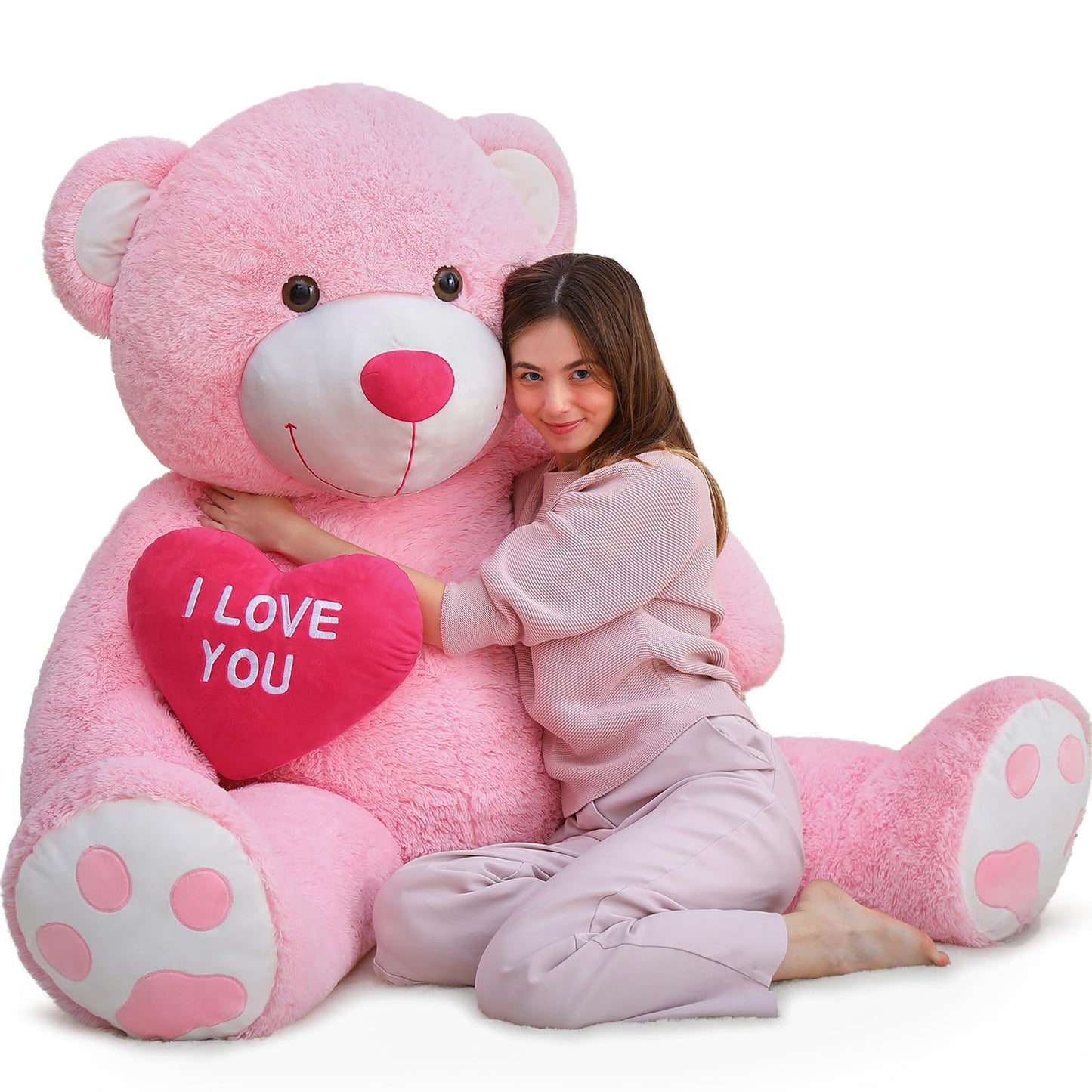 MaoGoLan Big Teddy Bear 4.3ft Stuffed Animal, I Love You Red Heart Giant Pink Teddy Bear Plush Toy, Large Stuffed Animal Gift for Girlfriend, Boyfriend, Kids