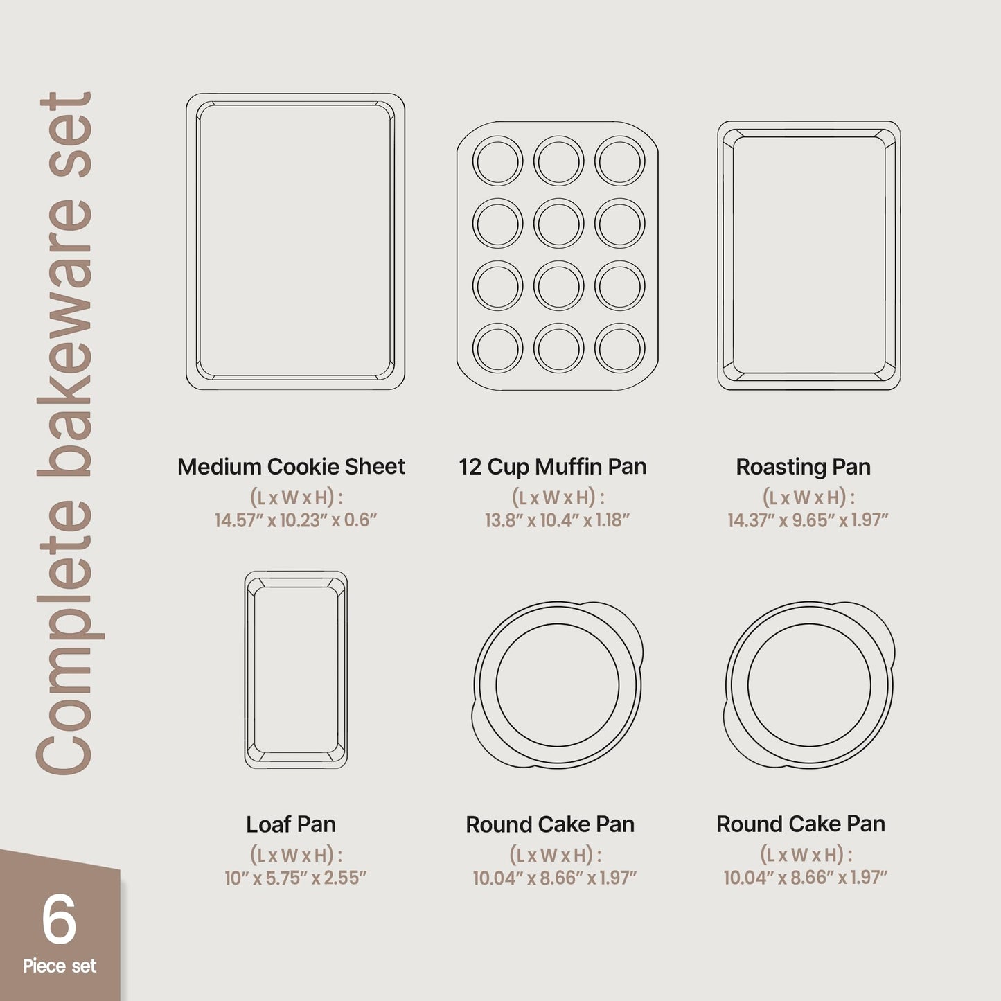 Baking Set – 6 Piece – Deluxe Non Stick Black Coating Inside and Outside – Carbon Steel Bakeware Set – PFOA PFOS and PTFE Free by Bakken