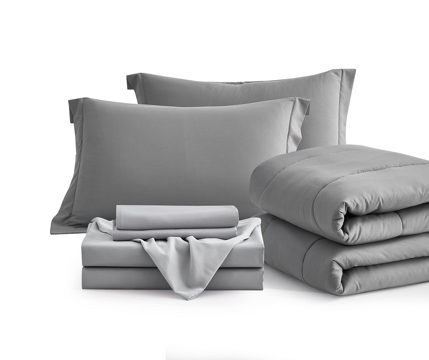 Maple&Stone Full Size Comforter Set 7 Pieces Bed in a Bag - Down Alternative Bed Set with Sheets, Pillowcases & Shams, Soft Reversible Duvet Insert,Grey