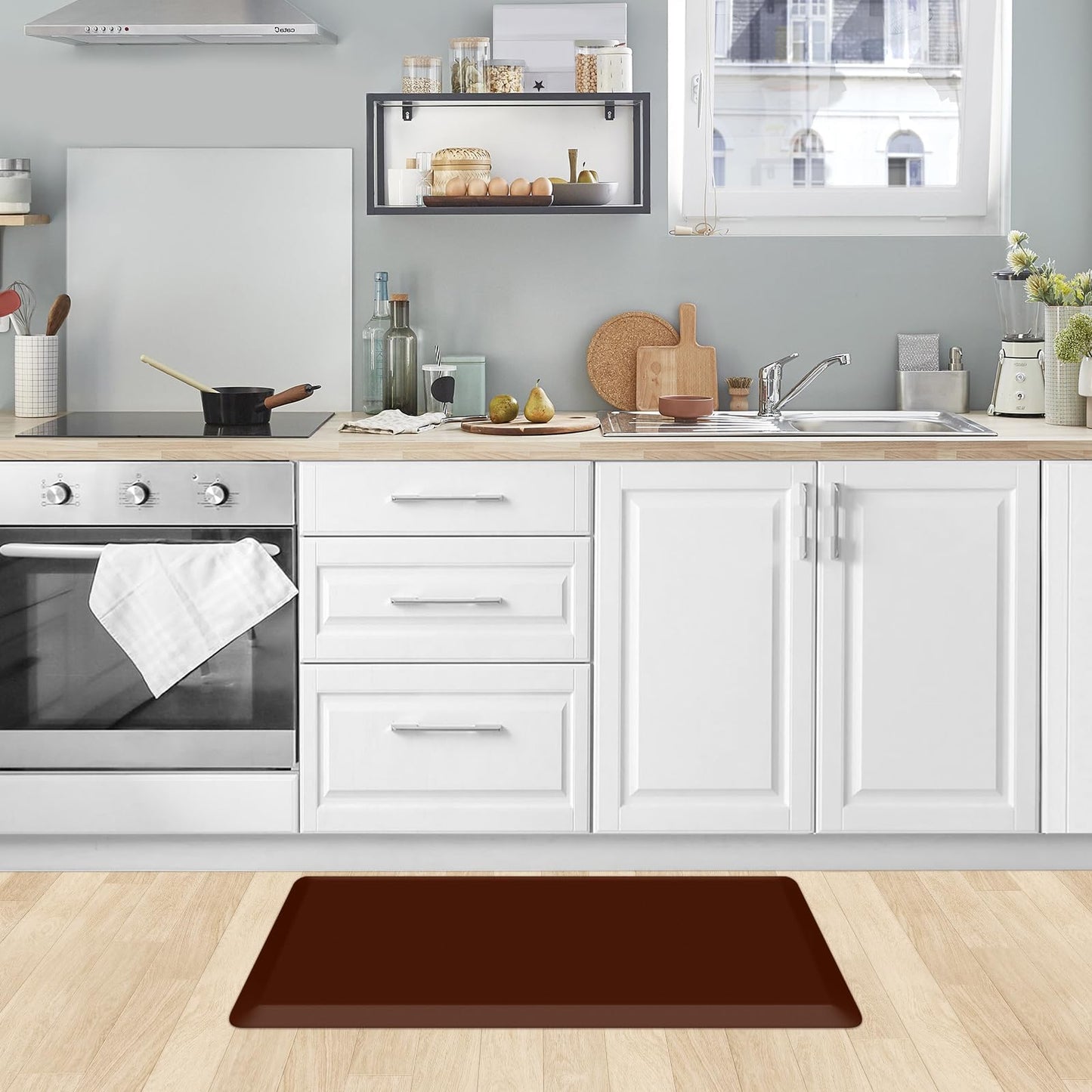 KitchenClouds Kitchen Mat Cushioned Anti Fatigue Rug 17.3"x28" Water Resistant, Non Slip, Standing and Comfort Desk/Floor Mats for House Sink Office (Coffee)
