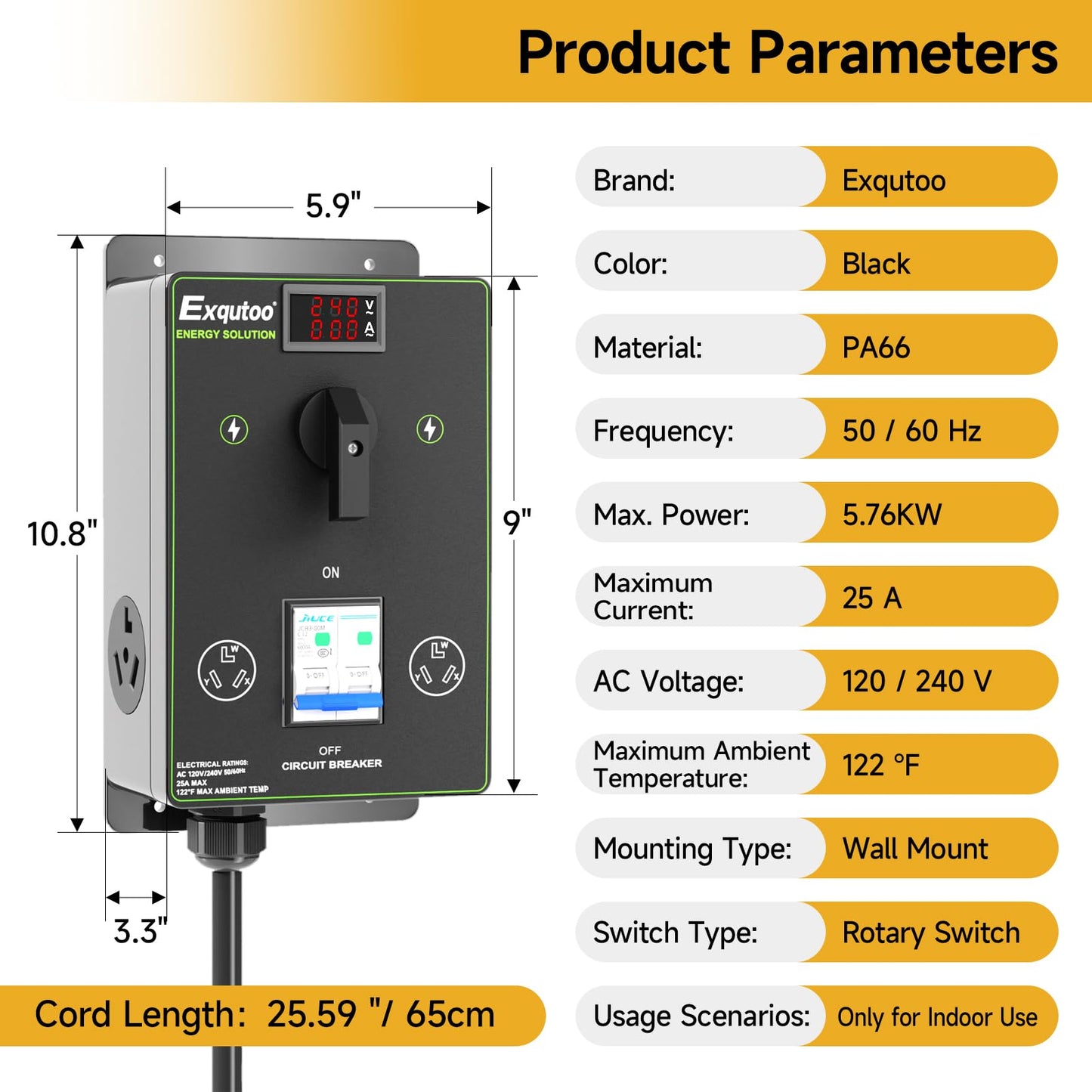 Manual Splitter Switch with Breaker, 3 Prong NEMA 10-30 Dual Socket Knob Selection Switch, 120/240 VAC Selective Charging Switch, Ideal for Ovens, EV, Dishwashers, Garbage Disposal