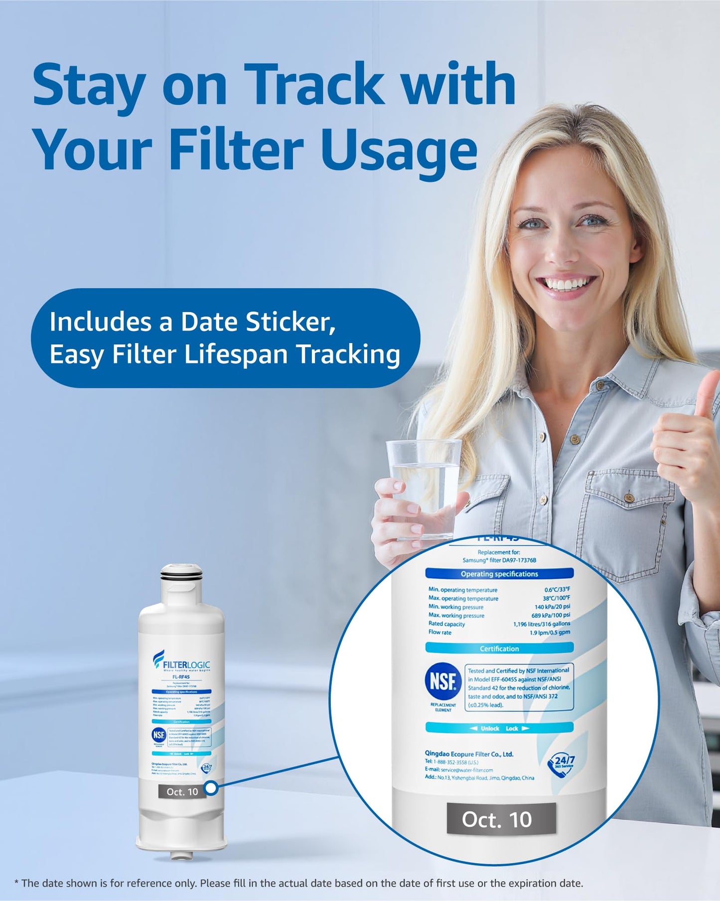 Filterlogic FL-RF45 Refrigerator Water Filte, Replacement for Samsung® DA97-17376B, HAF-QIN/EXP, DA97-08006C, RF28R7201SR, RF28R7351SG, 4 Pack