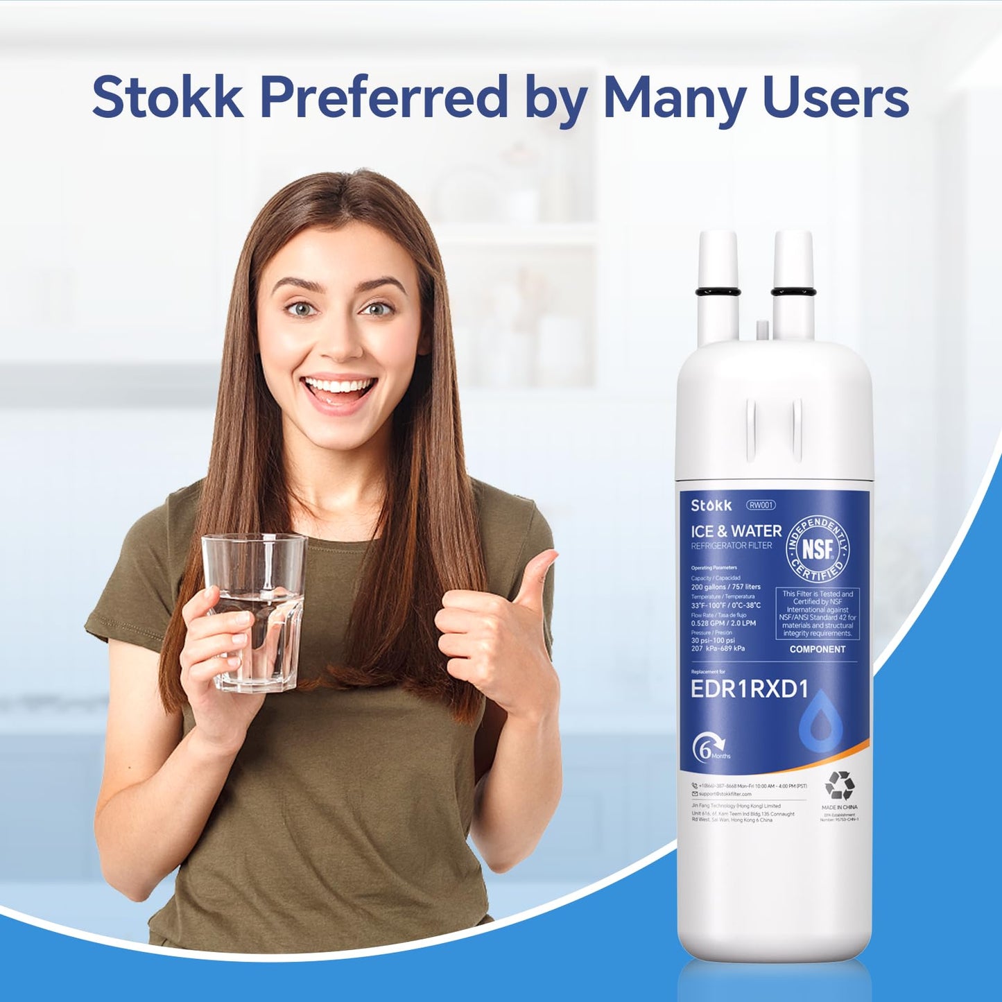 Stokk EDR1RXD1 Water Filter Replacement Compatible with Everydrop Filter 1, EDR1RXD1B, Whirlpool W10295370A, P8RFWB2L, P4RFWB, P5WB2L, 46-9081, 46-9930, RW001 Refrigerator Water Filter, 6 Pack