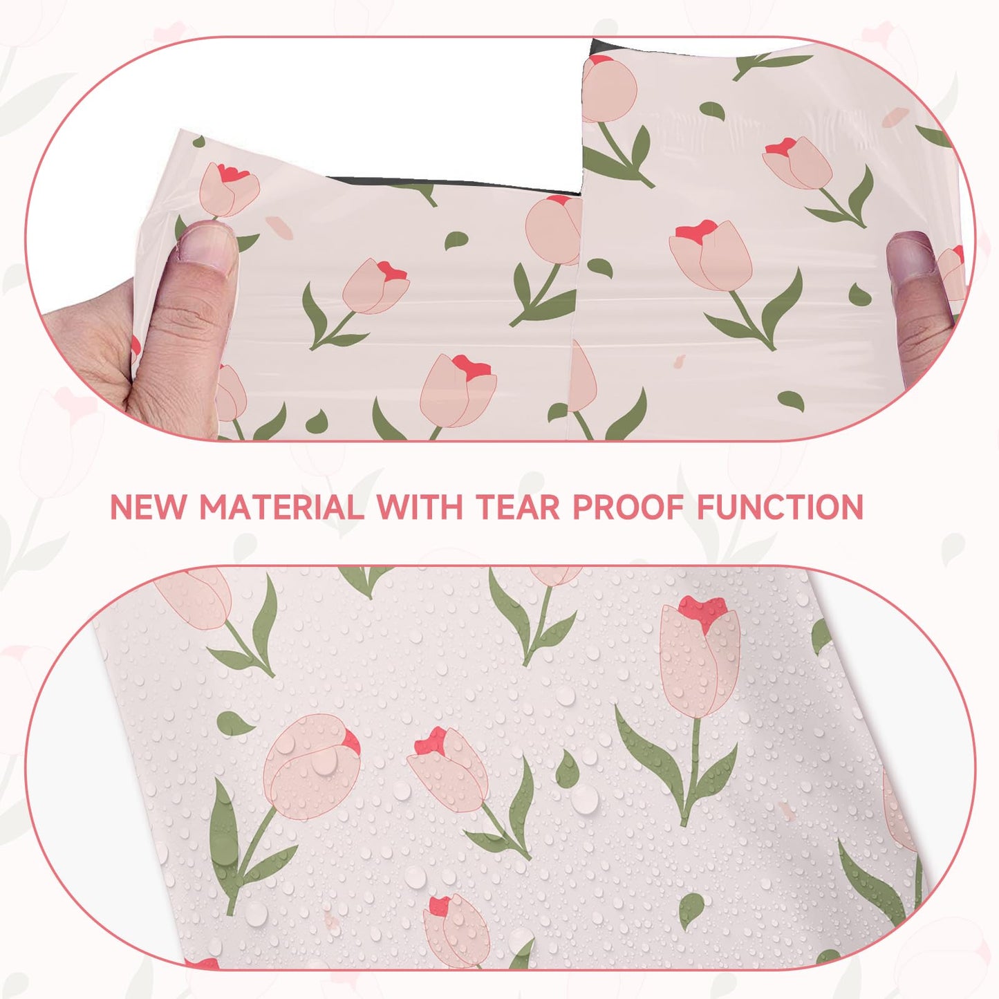 KKBESTPACK Cute Floral Poly Mailers 12x15.5, 100 Pack – Pink Tulip Designer Waterproof Self Seal Tear Resistant Shipping Bags for Small Business Packaging Supplies