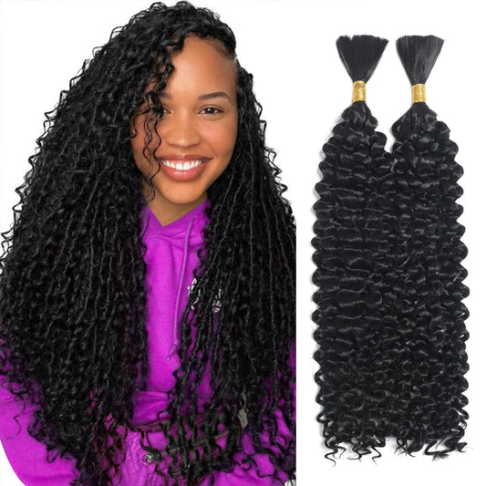 100 Percent Human Braiding Hair for Boho Braids - 24 Inch Curly Human Hair, 2 Bundles, 100g, Deep Wave, Knotless Braids (1B, 24inch)