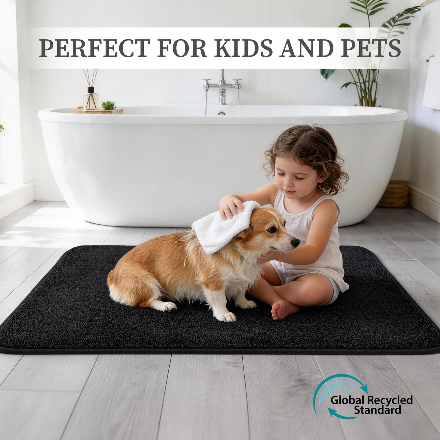 YIHOUSE Memory Foam Bathroom Rugs Sets 2 Piece - Extra Thick Soft Towel-Like Absorbent Bath Mat Set, Non Slip Machine Washable Bath Rugs Carpet for Bath, Tub & Shower (32"x20"+24"x17", Black)