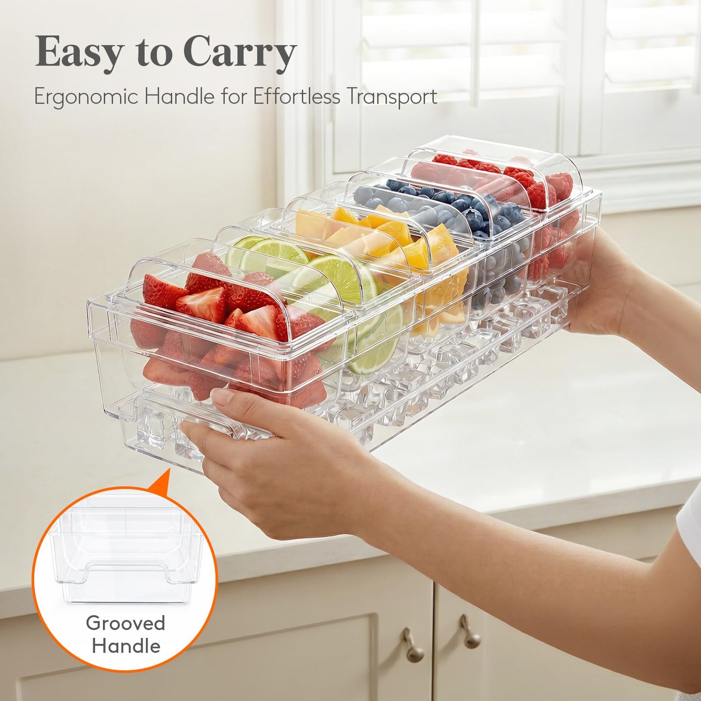 Lifewit Chilled Condiment Caddy with Lids, Serving Set for Party with 5 Containers & Accessories, Garnish Tray for Bartenders, Serving Platter for Taco & Mimosa Bar, Lemonade Stand, Buffet Supplies