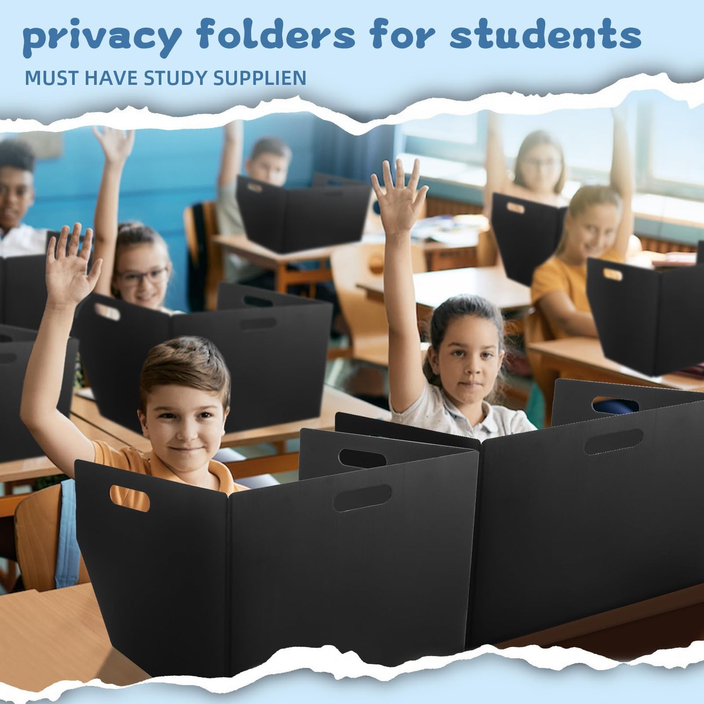 24-Pack Plastic Desk Dividers for Students, Privacy Folders for Students - Durable & Easy-to-Clean Privacy Panels with 40 Labels & Light Holes, Testing Dividers for Classroom - Classroom Must-Haves