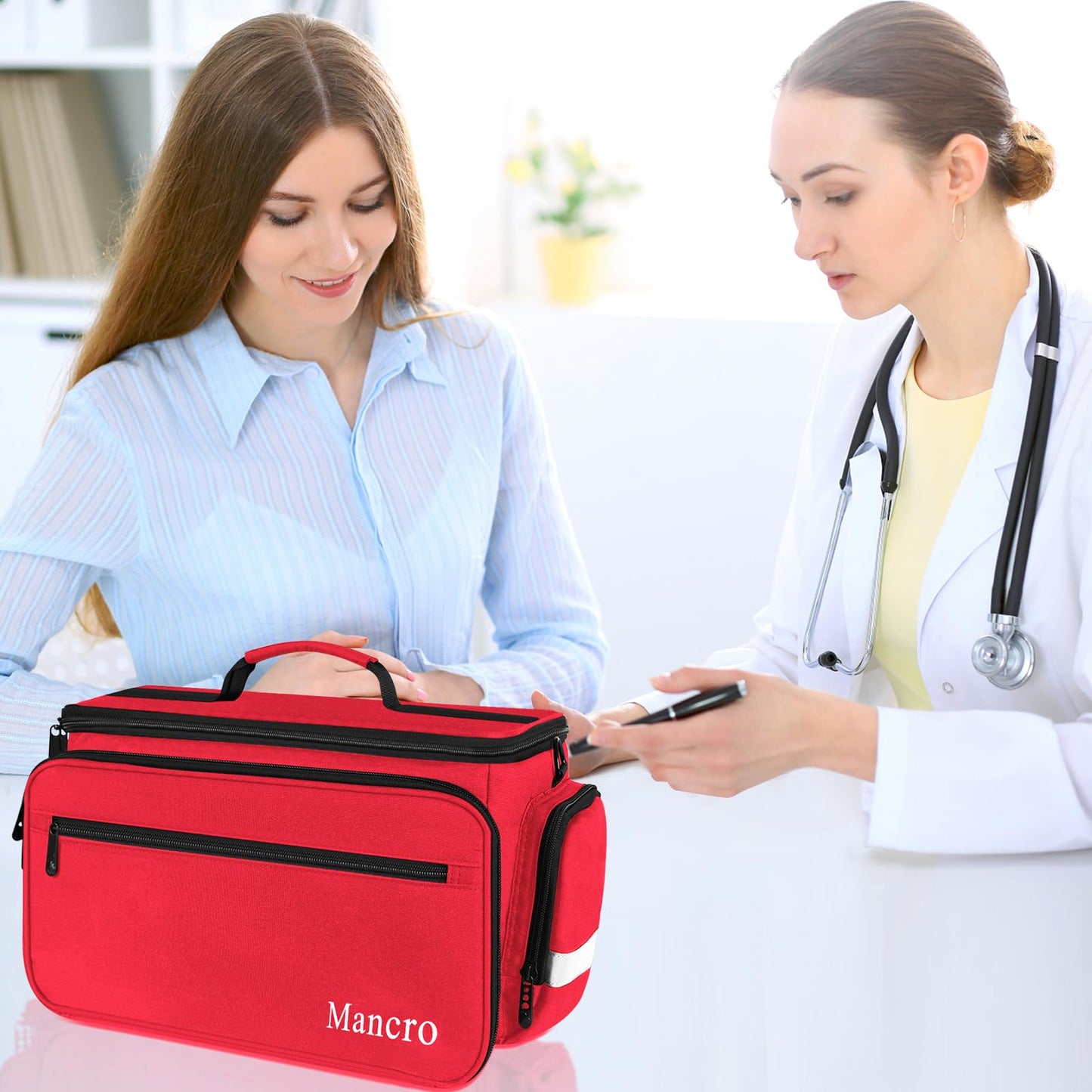 Mancro Medical Bags, Large Medication Storage Empty, Water Resistant Pill Bottle Organizer for Home, First Aid Responder Bag, Nurse Gifts, Red Medical Supply Organizer