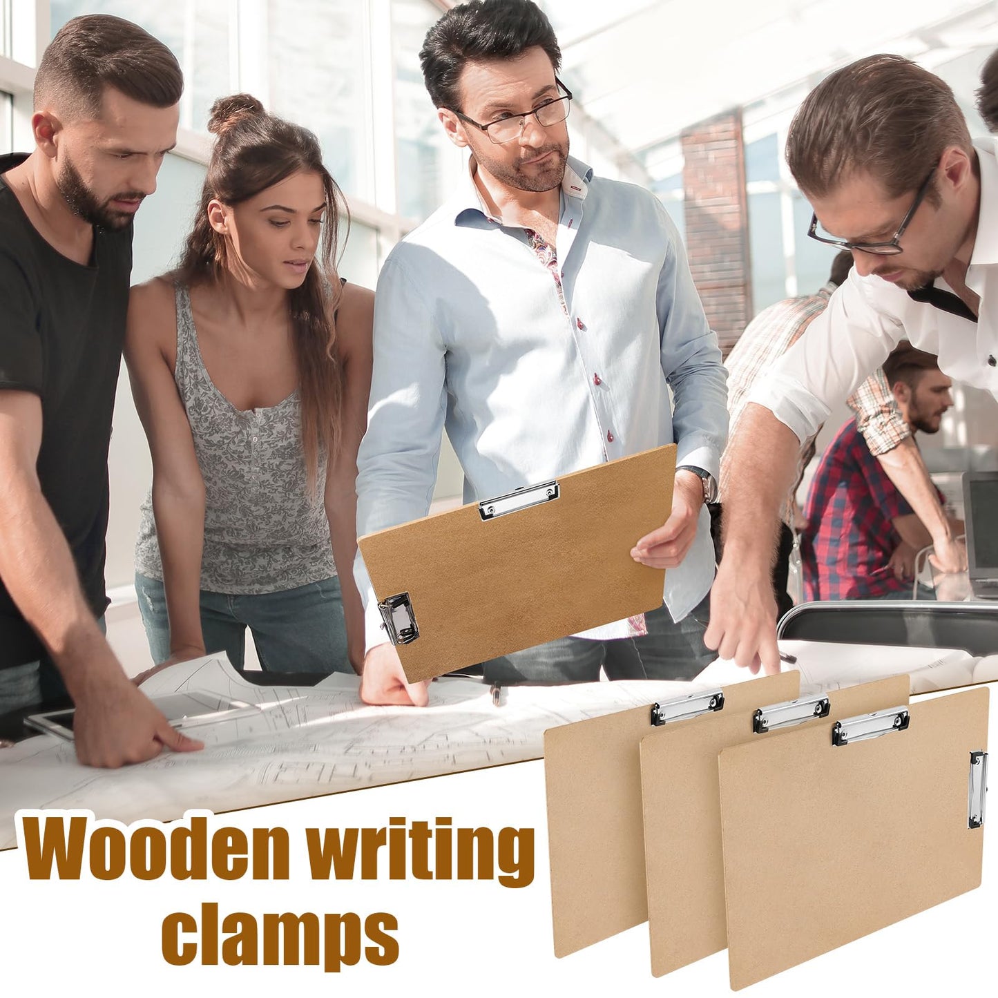 Henoyso 12 Pcs 11 x 17 Clipboards Wooden Lap Boards with Low Profile Clip Double Clip, Extra Large Landscape Hardboard Drawing Boards Horizontal Brown Clipboard for Drafting Board & Sketch Board Use