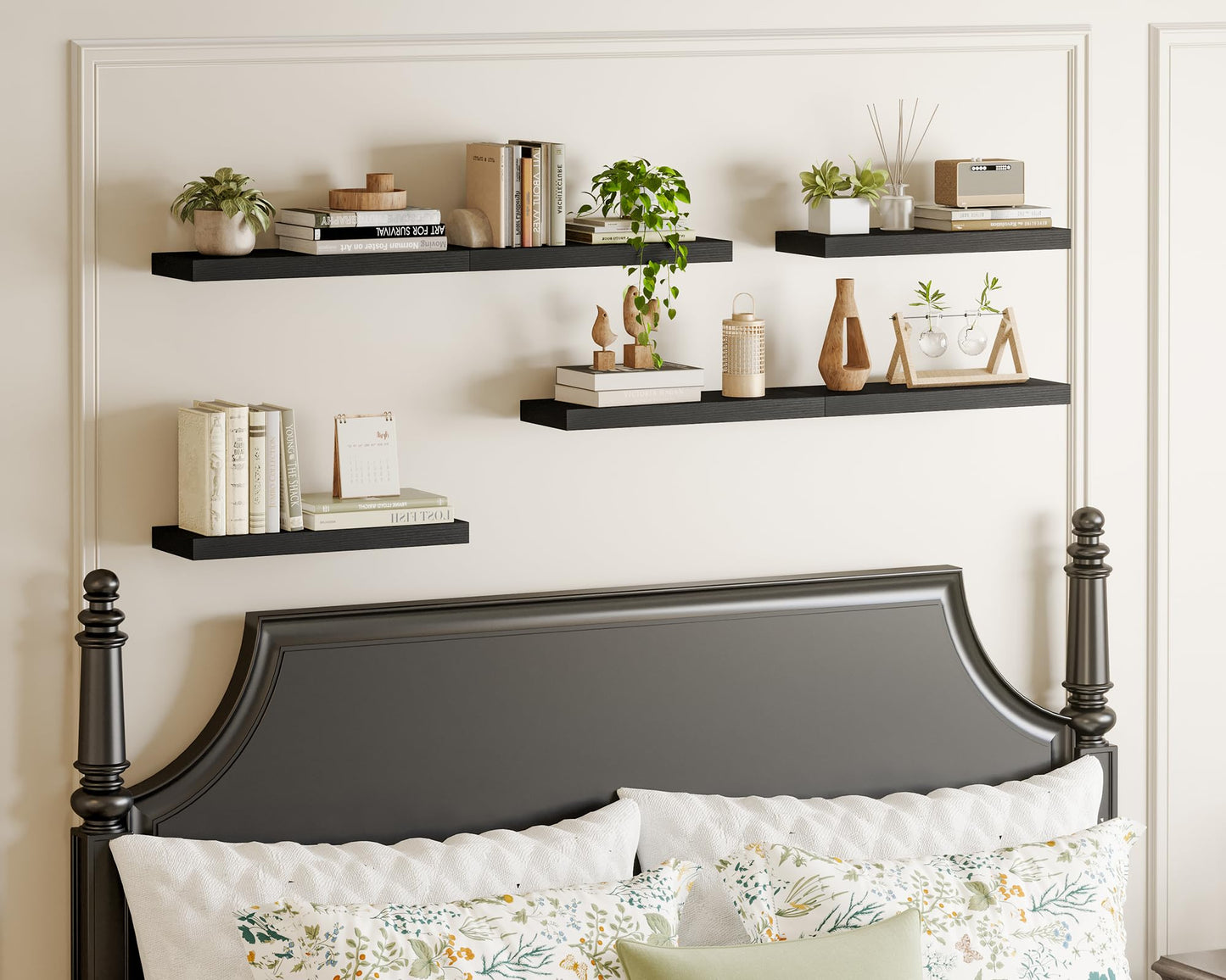 Fixwal Black Shelves, 15.8in Floating Shelves, Farmhouse Shelf Wall Decor for Bathroom, Bedroom, Living and Kitchen Set of 6